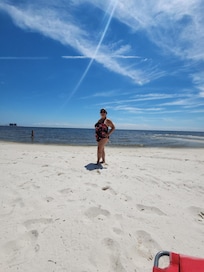 The sparkling white sand at the beach.