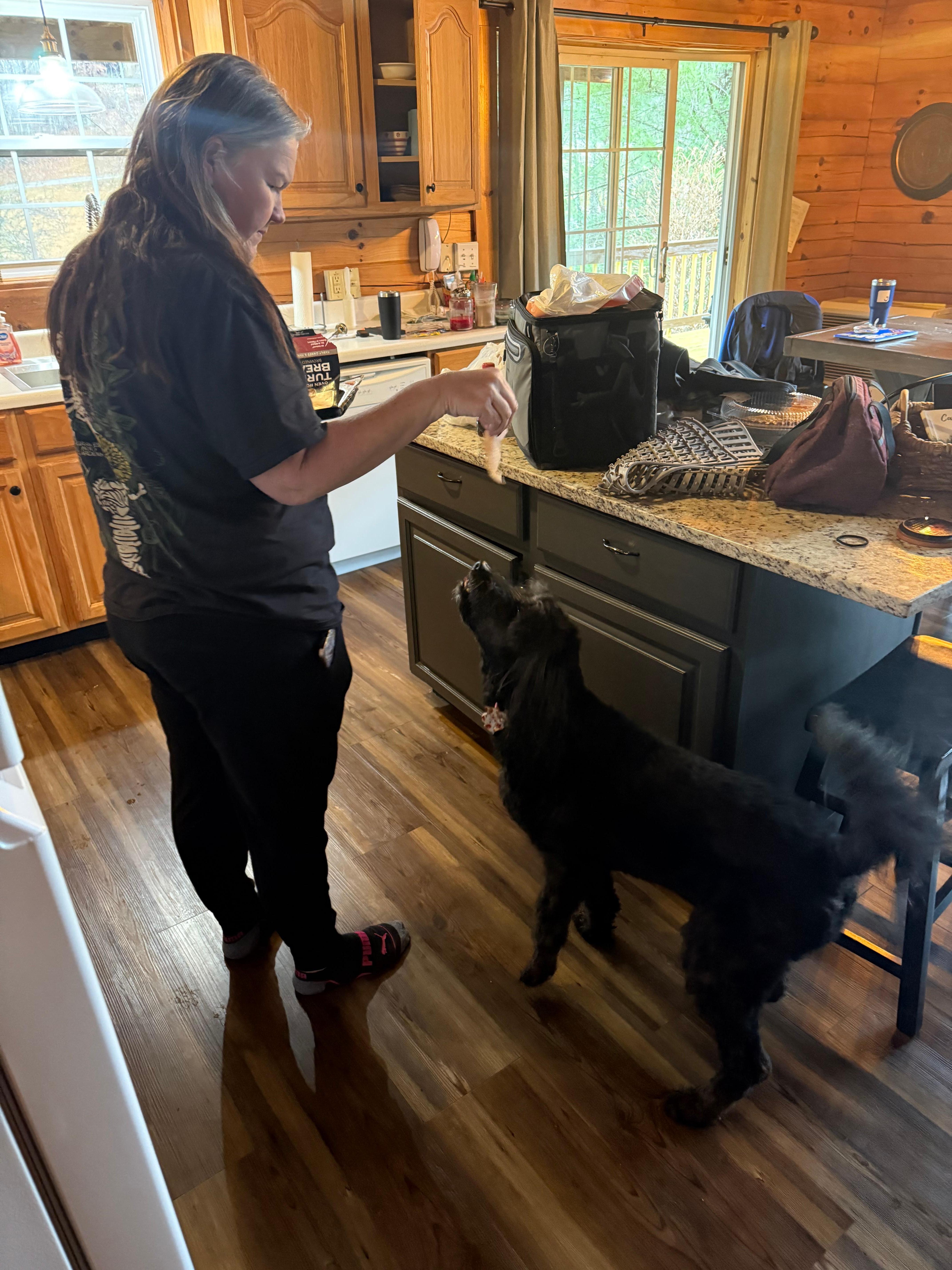 Ebony the dog is a local friend and she is very sweet and friendly 