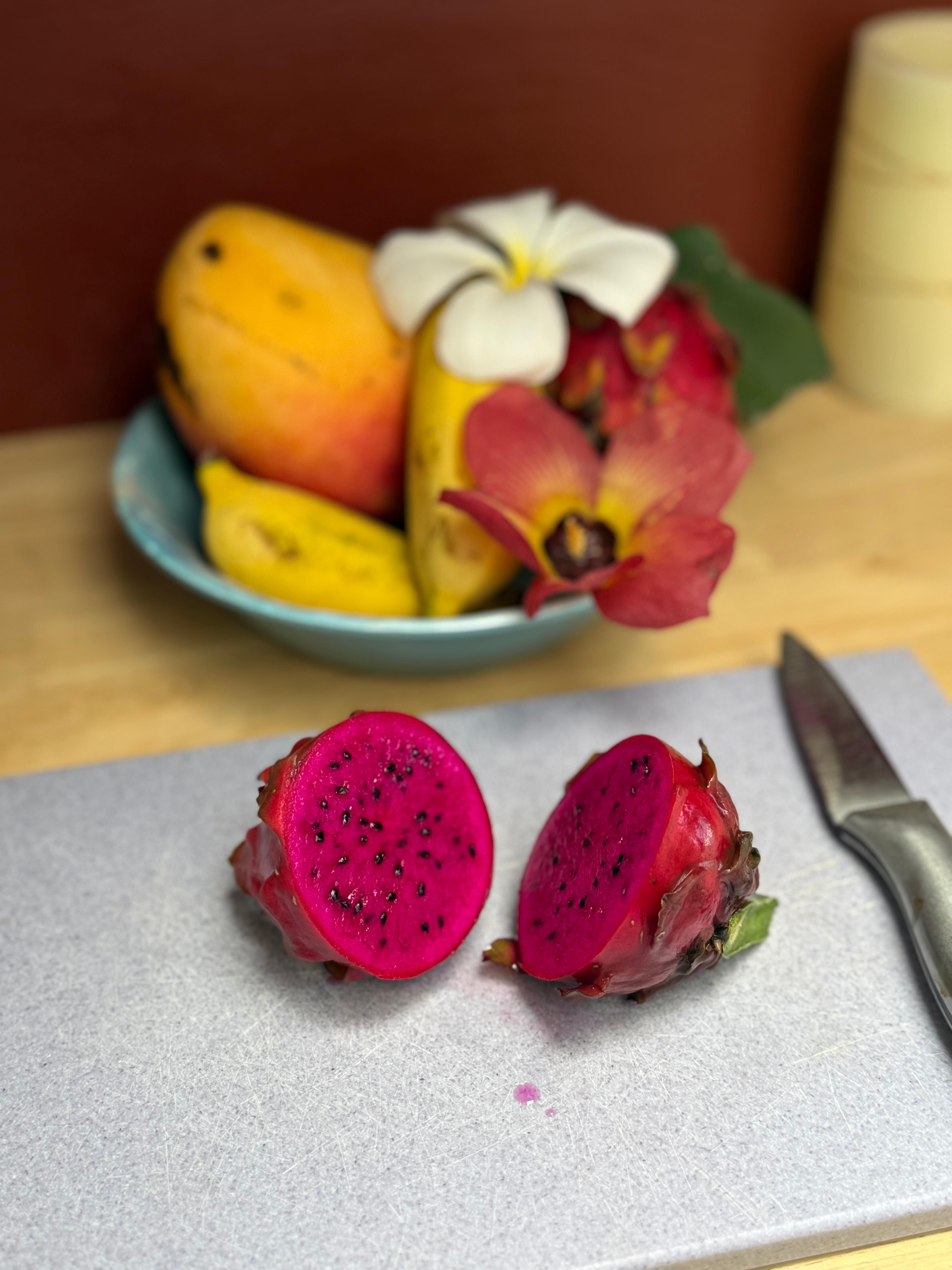 Fresh dragon fruit from the tree outside that she left for me. 