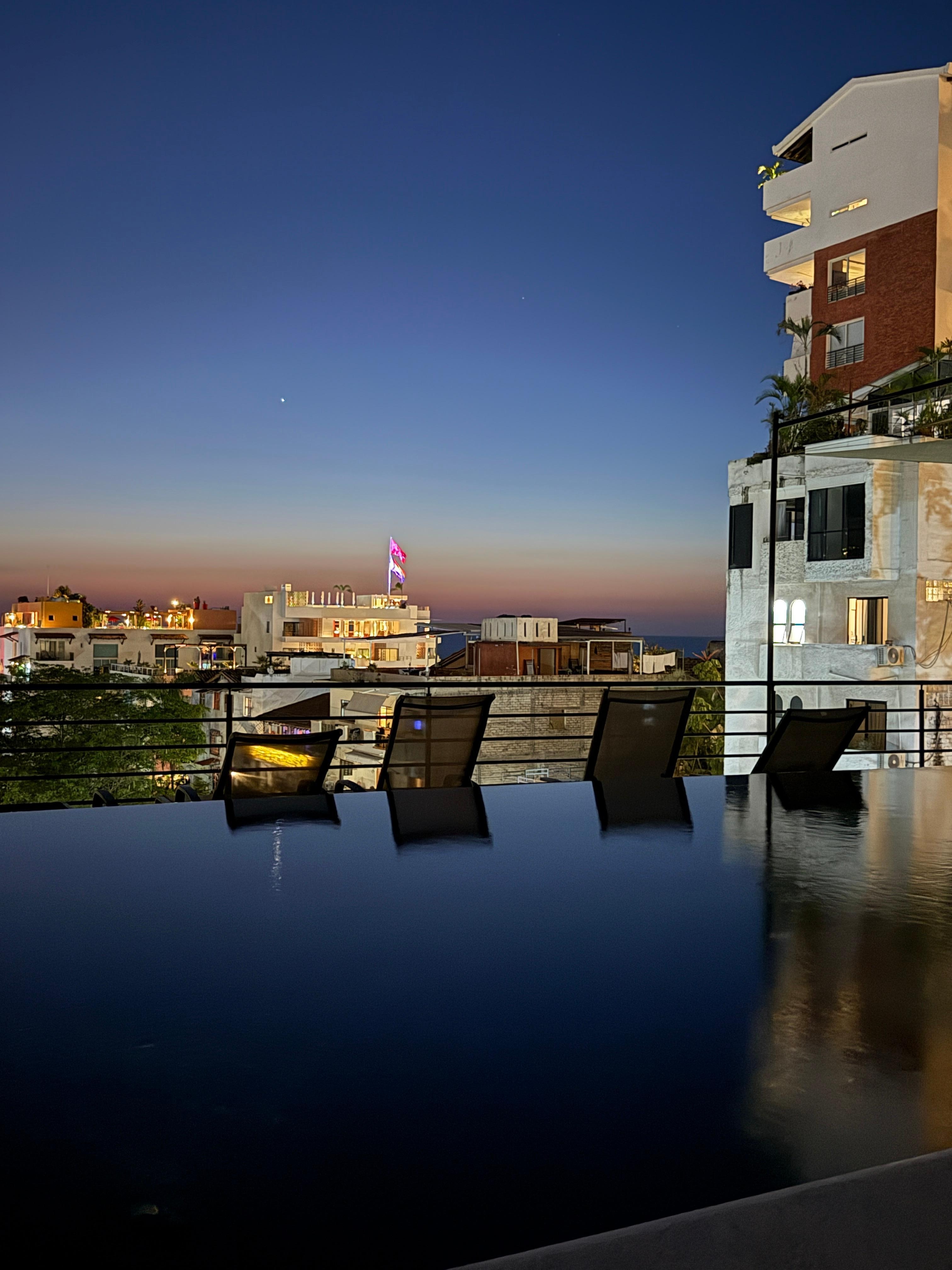 Beautiful sunset evenings on rooftop deck 