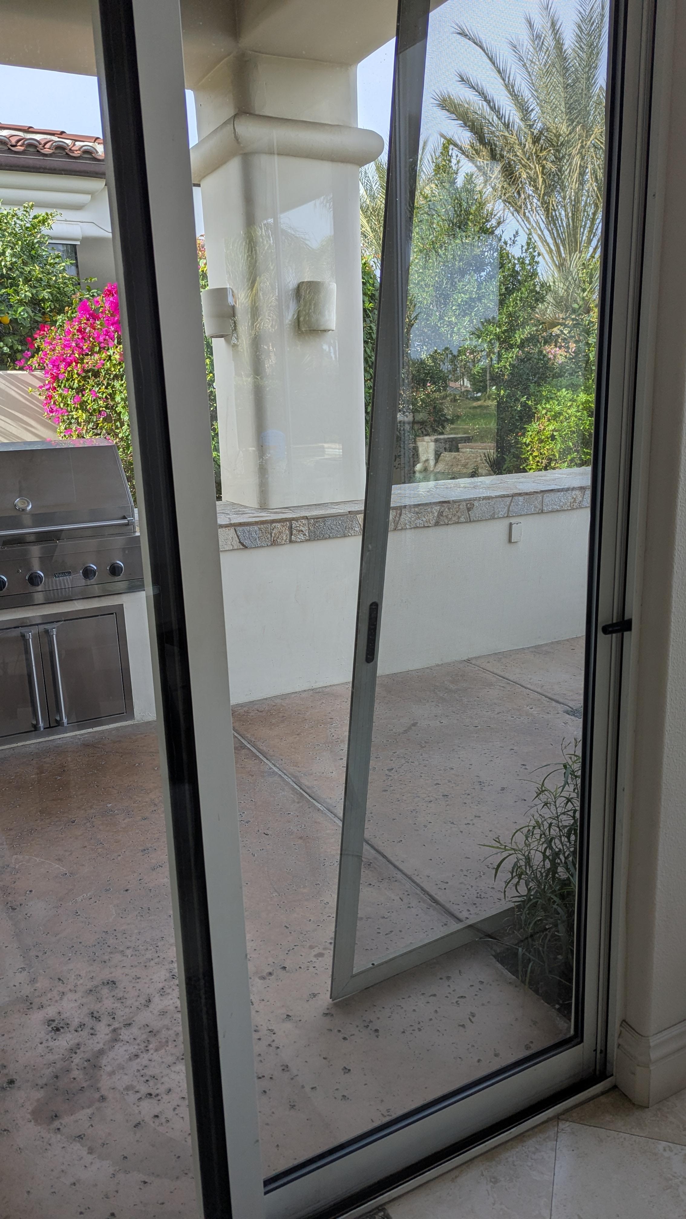 Screen doors came off tracks when opened.