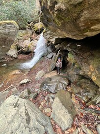 Waterfall with grandson