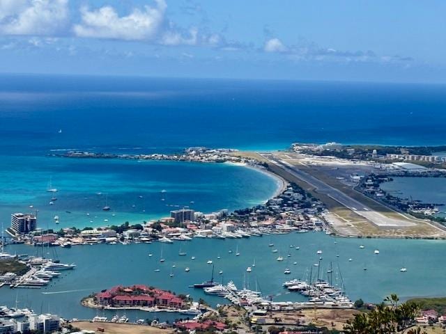 Taken from the Flying Dutchman Zipline.  Shows Simpson's Bay beach and airport as well as Mark's place.