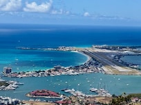 Taken from the Flying Dutchman Zipline. Shows Simpson's Bay beach and airport as well as Mark's place.