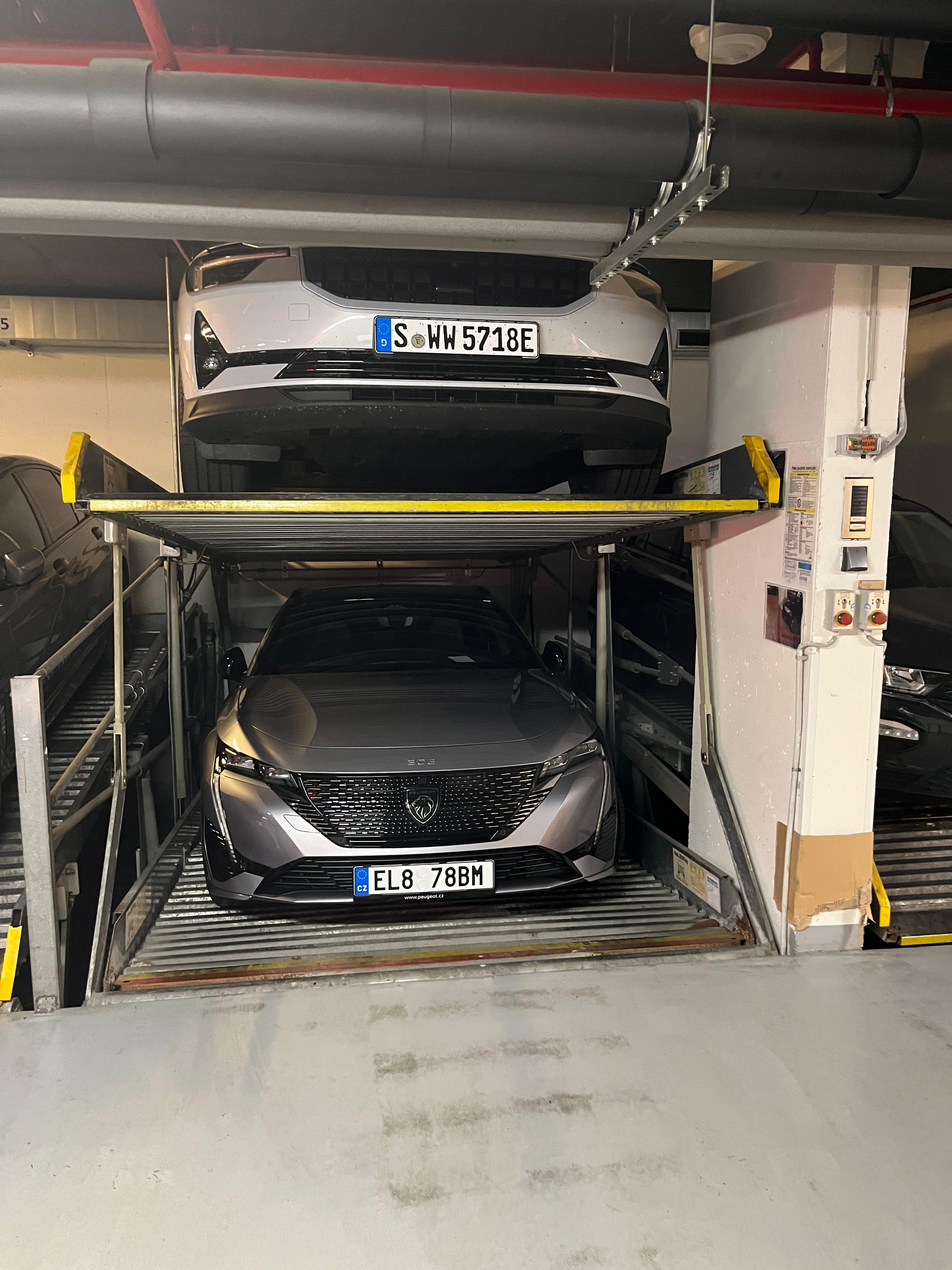 The parking garage. Hardly space for the car and you will have to climb out