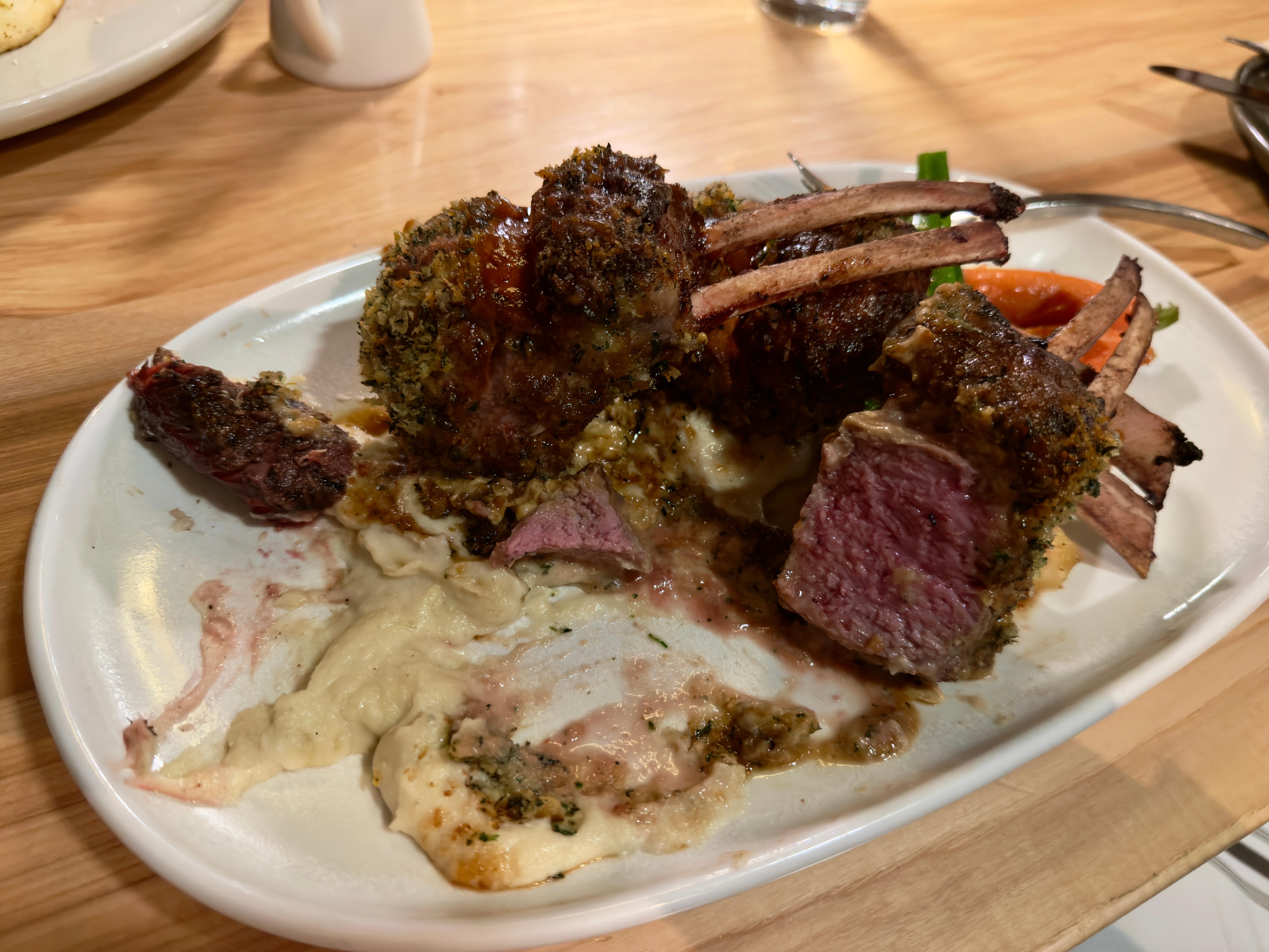 Alberta Lamb Rack with Pomegranate Demi glaze. Excellent! Delicious! Lots of meat! Good portion.