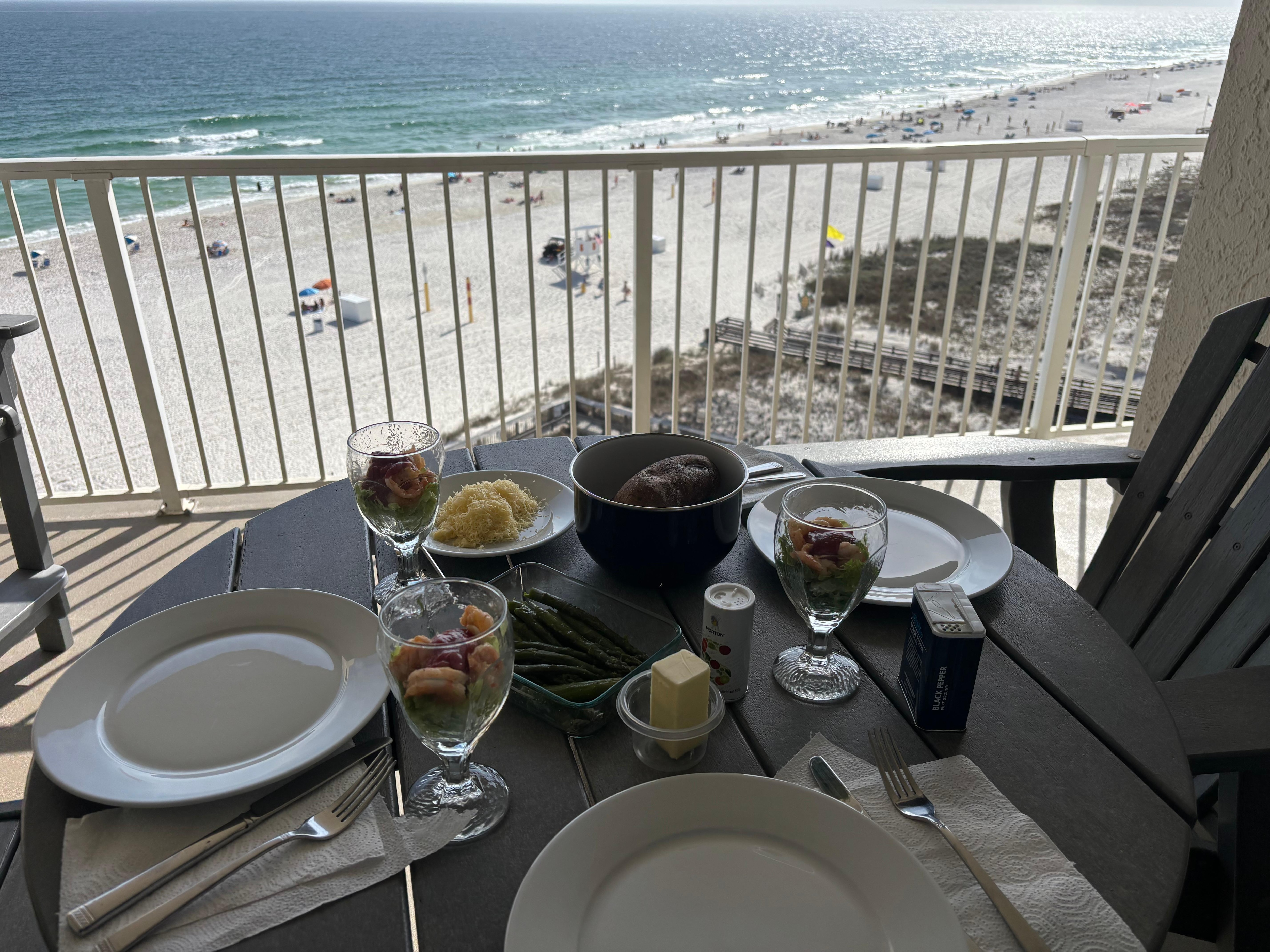 Eating on the balcony 