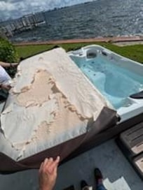 The hot tub cover was filthy, covered with mold, and literally falling apart.