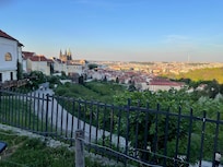 View from monastery gardens close to the hotel from where those more fit than us can walk to Prague Castle.