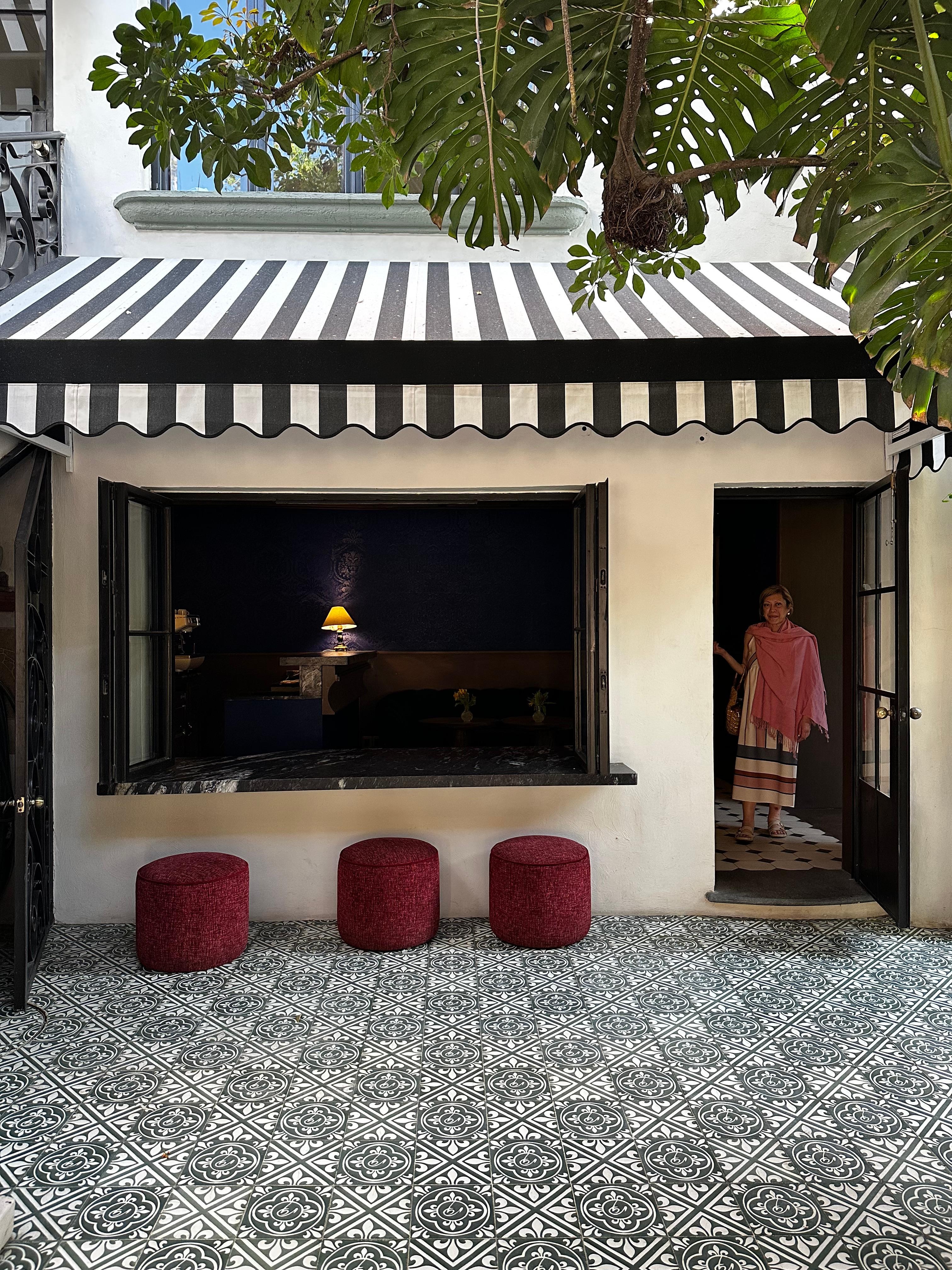 Loved this cozy corner—a velvet stool facing the bar and lounge area. The perfect perch for a slow afternoon cocktail.