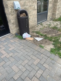 Next to the front door of the temporary entrance