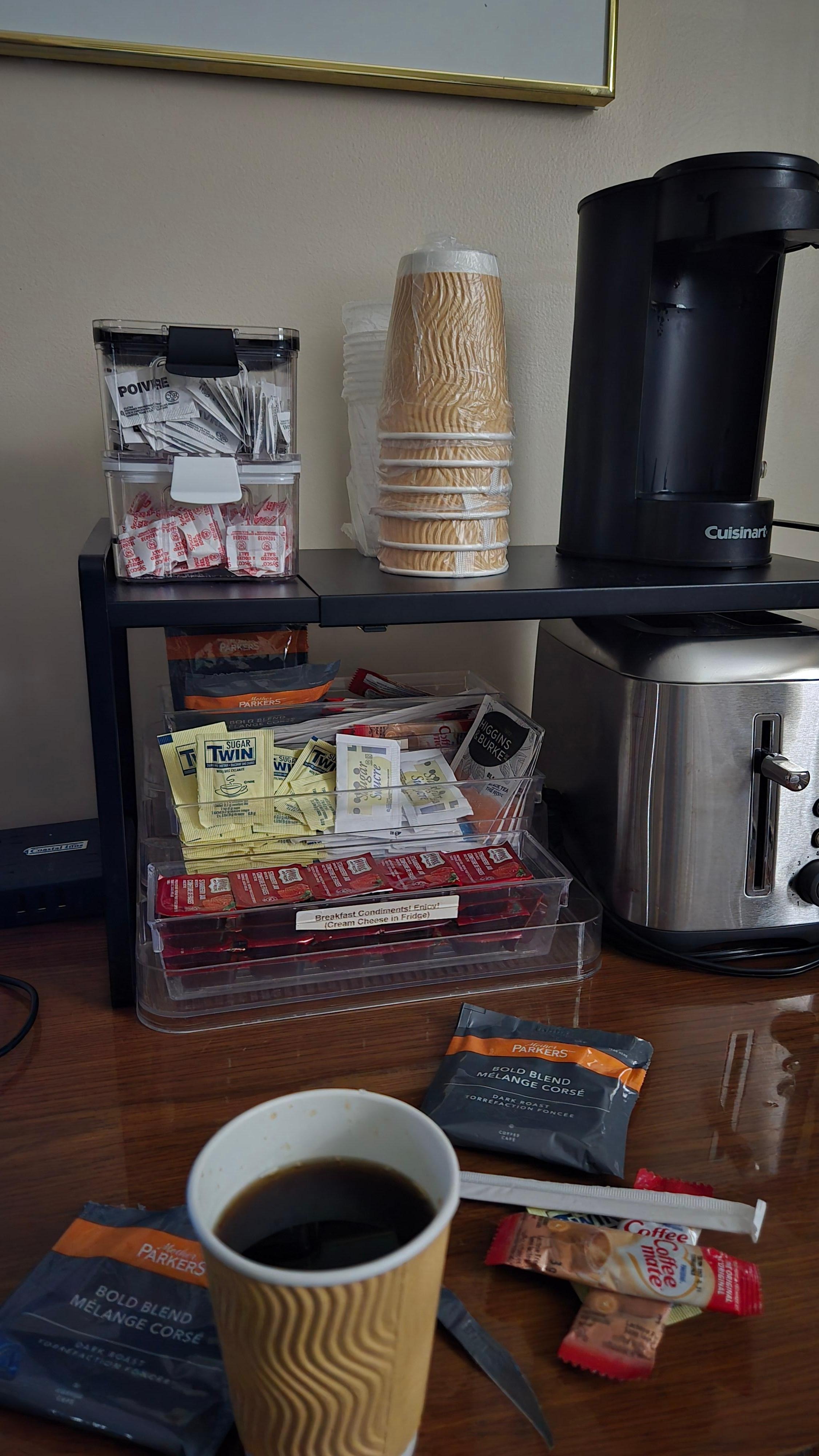 It was the only picture I took!  The room was double level with a super comfortable bed on each floor.  Coffee,tea station had everything covered.