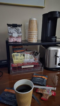 It was the only picture I took! The room was double level with a super comfortable bed on each floor. Coffee,tea station had everything covered.