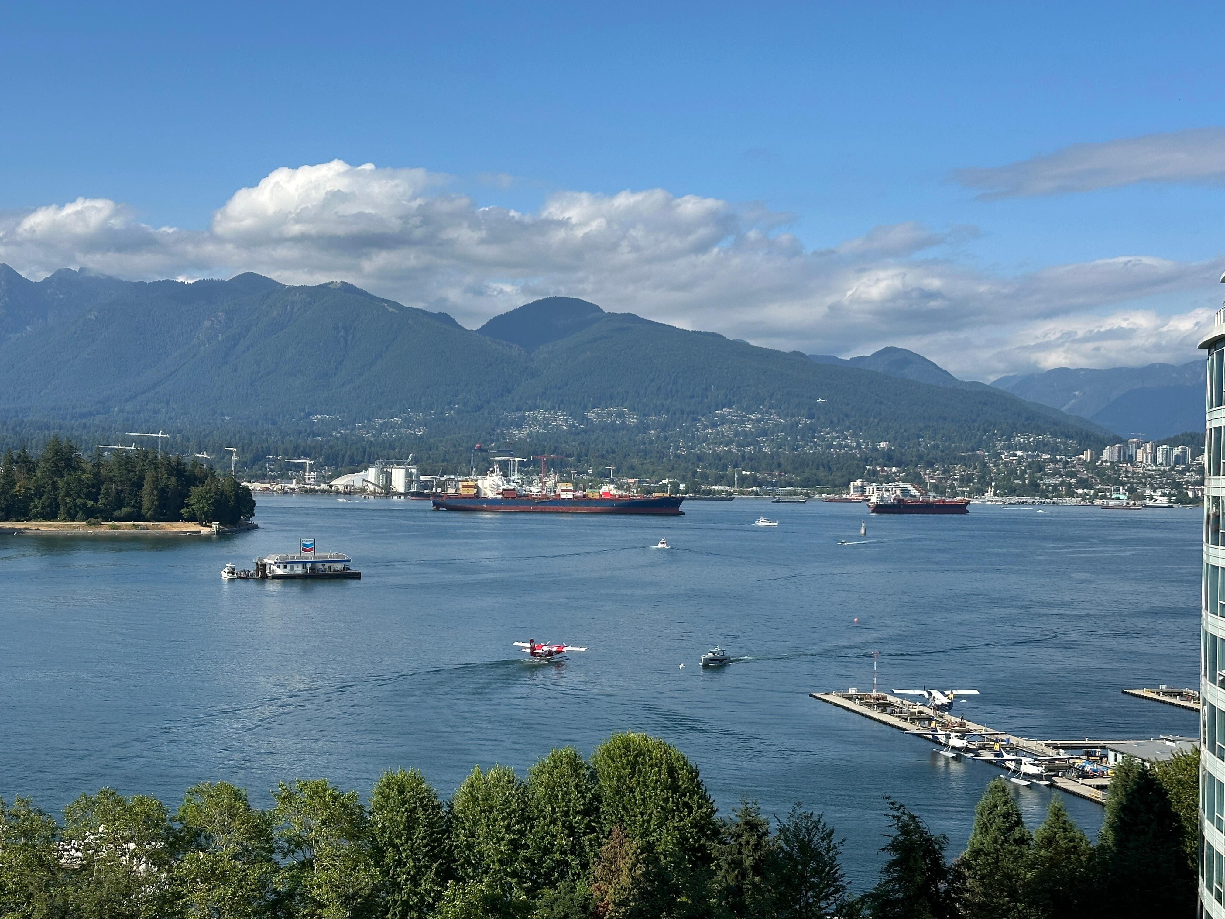 View of Coal Harbor from our Pinnacle Hotel Harbourfront balcony