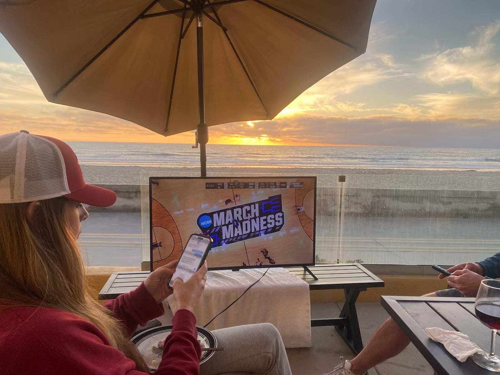 Brought my TV from home to watch March Madness on the beach. 