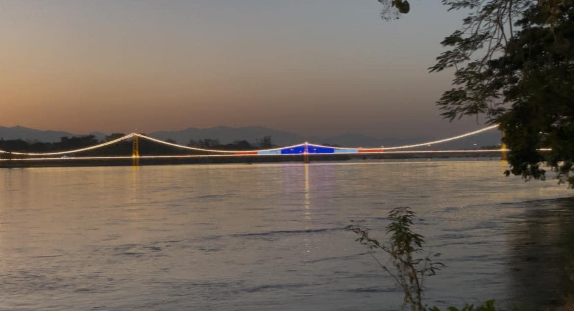 The walking bridge across the river Tak, Thailand. 