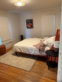 Guest room upstairs (after being slept in but cute room!)