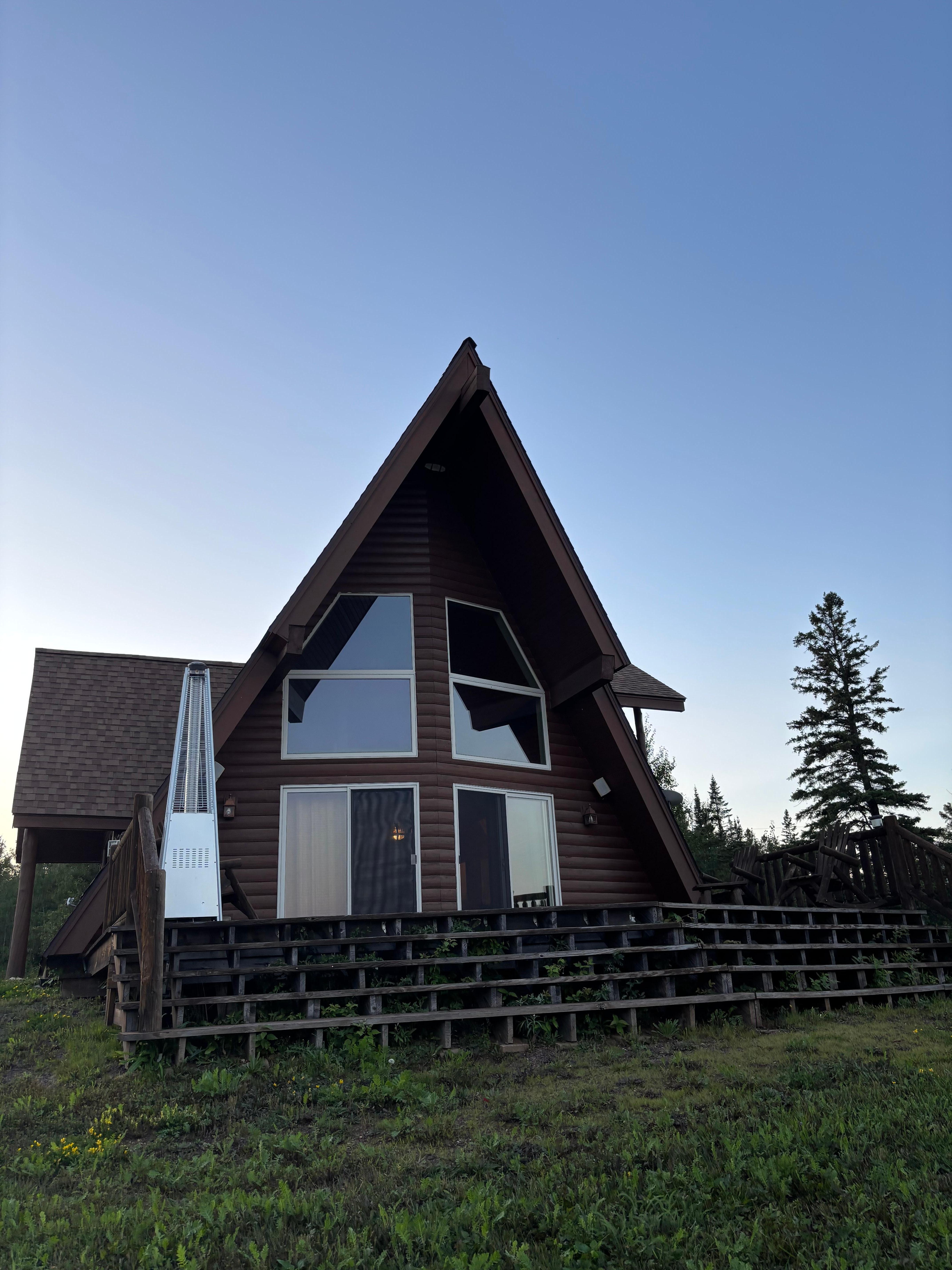 Sanctuary A-Frame as the sun sets.