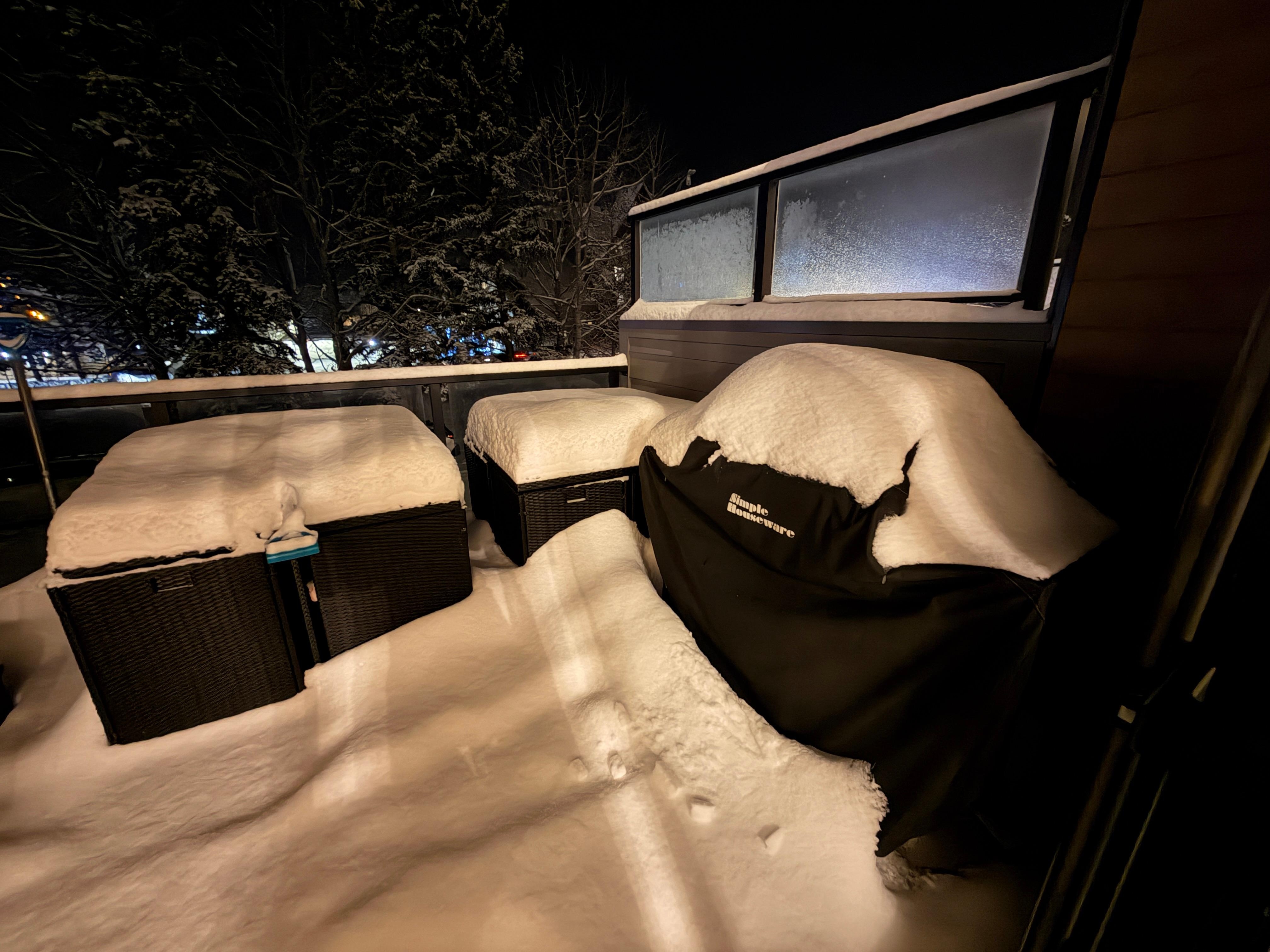 The first day we arrived, this was all the snow in the deck.