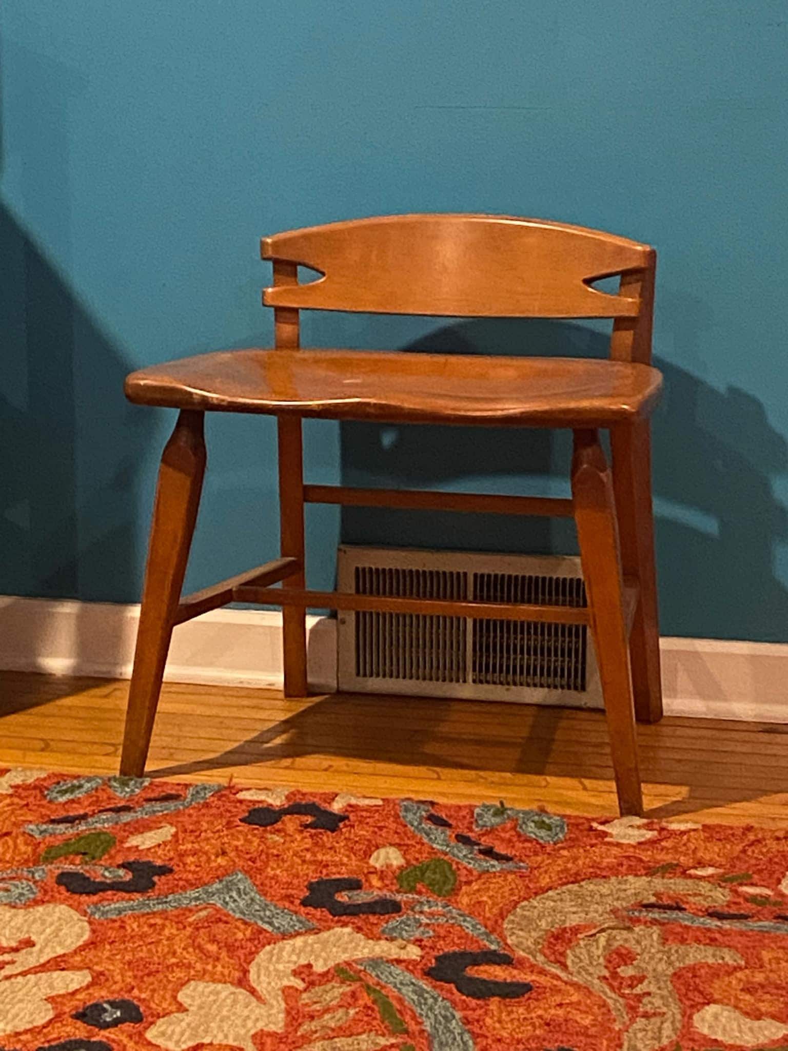 Loved this handmade stool with low back and wide seat.