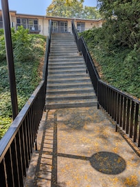 View from bottom of the stairs to parking lot.
