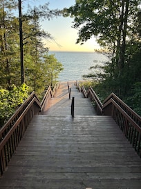 Steps at Barnes Park leading to public beach on Traverse Bay.