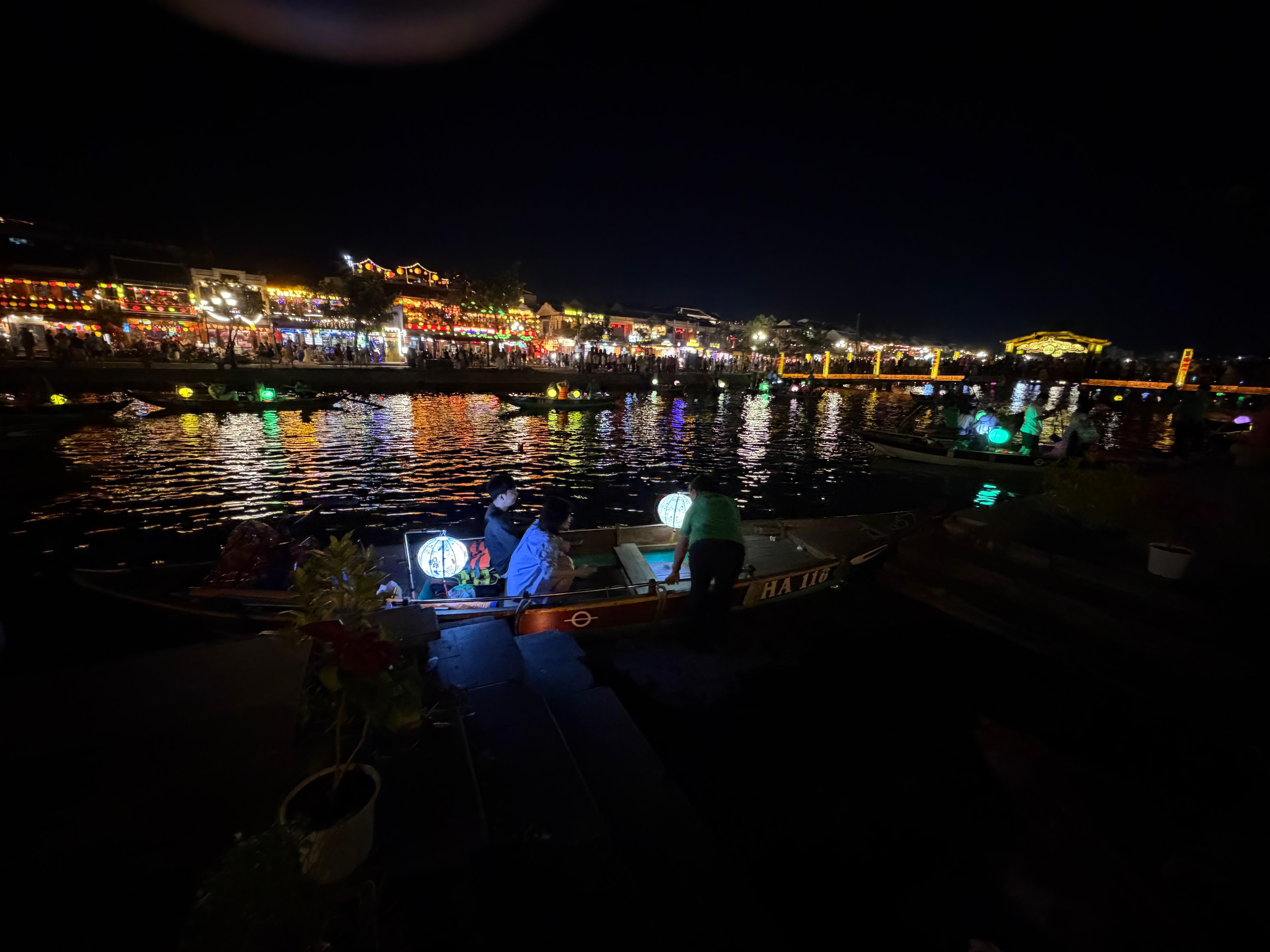 The boats with lanterns on the water