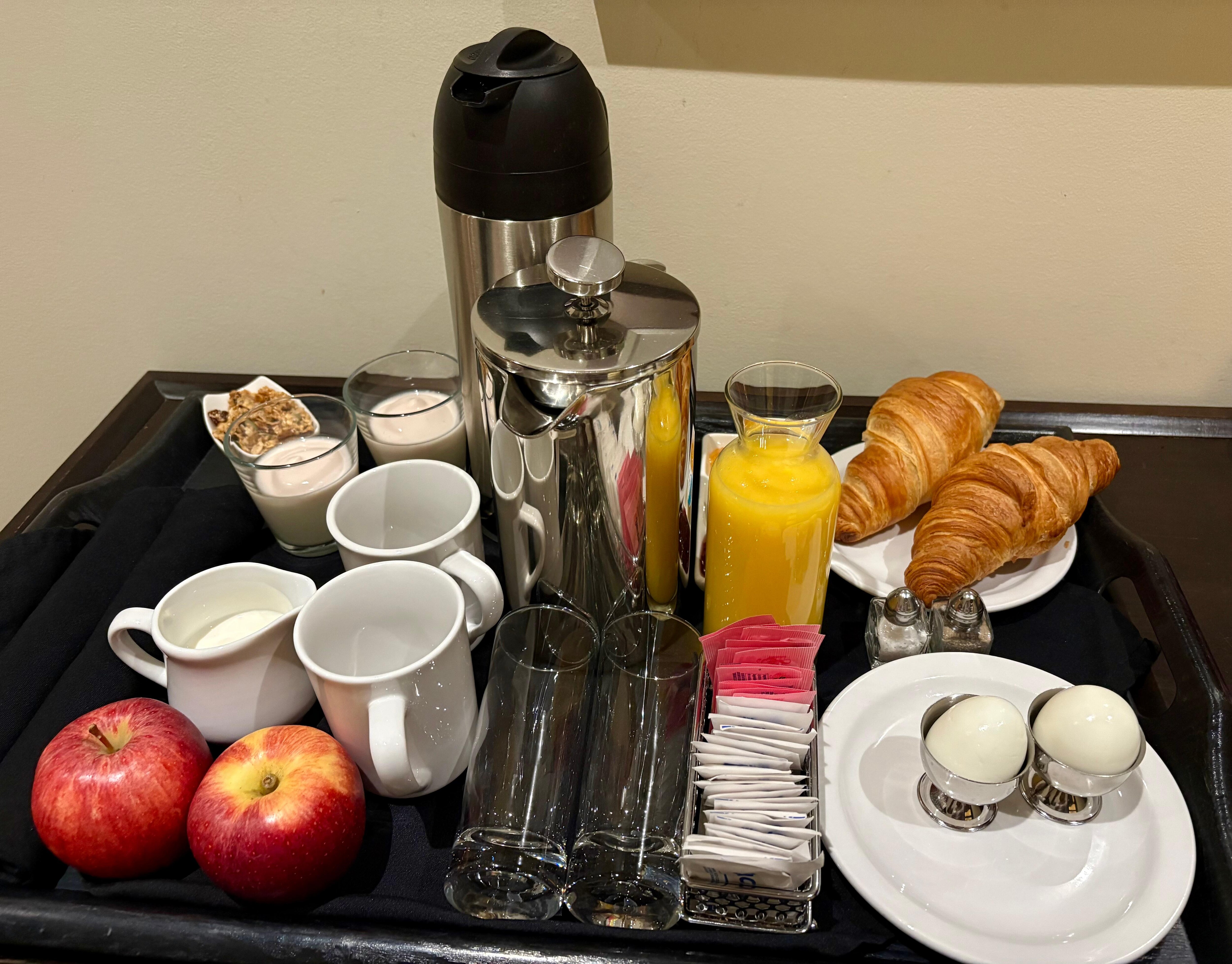 Complimentary delicious fresh food, delivered to our room every morning. 