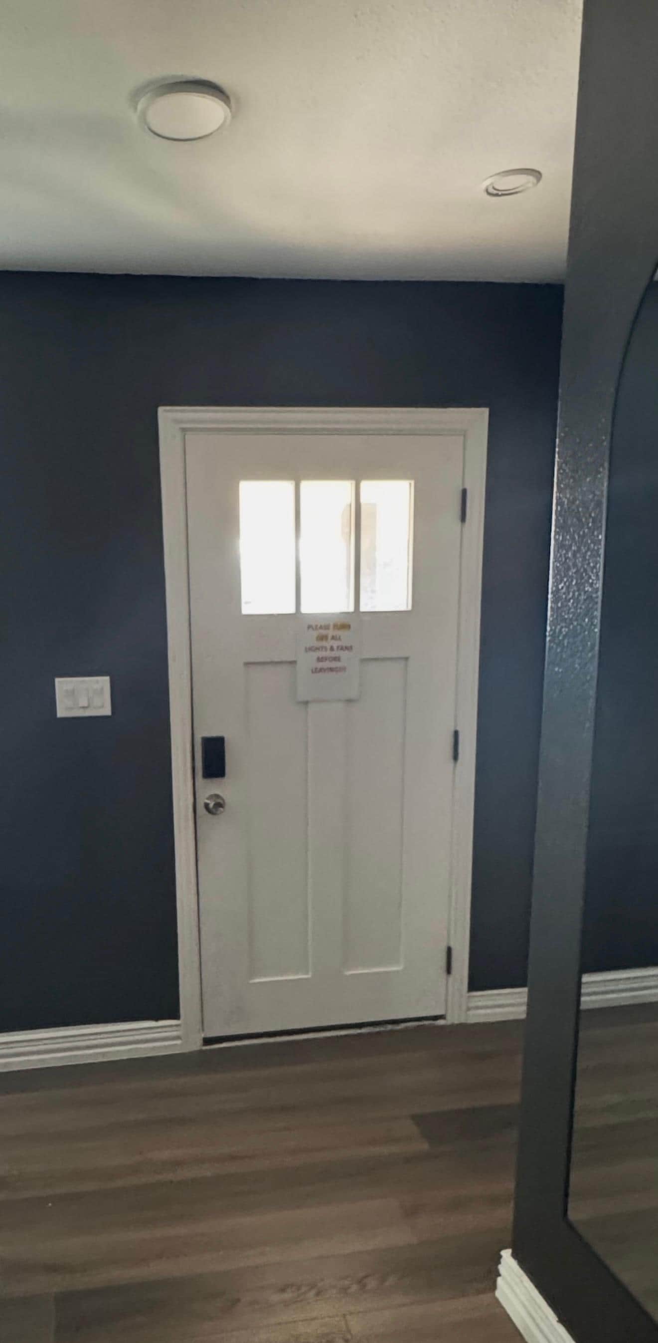 Sign on the front door. 