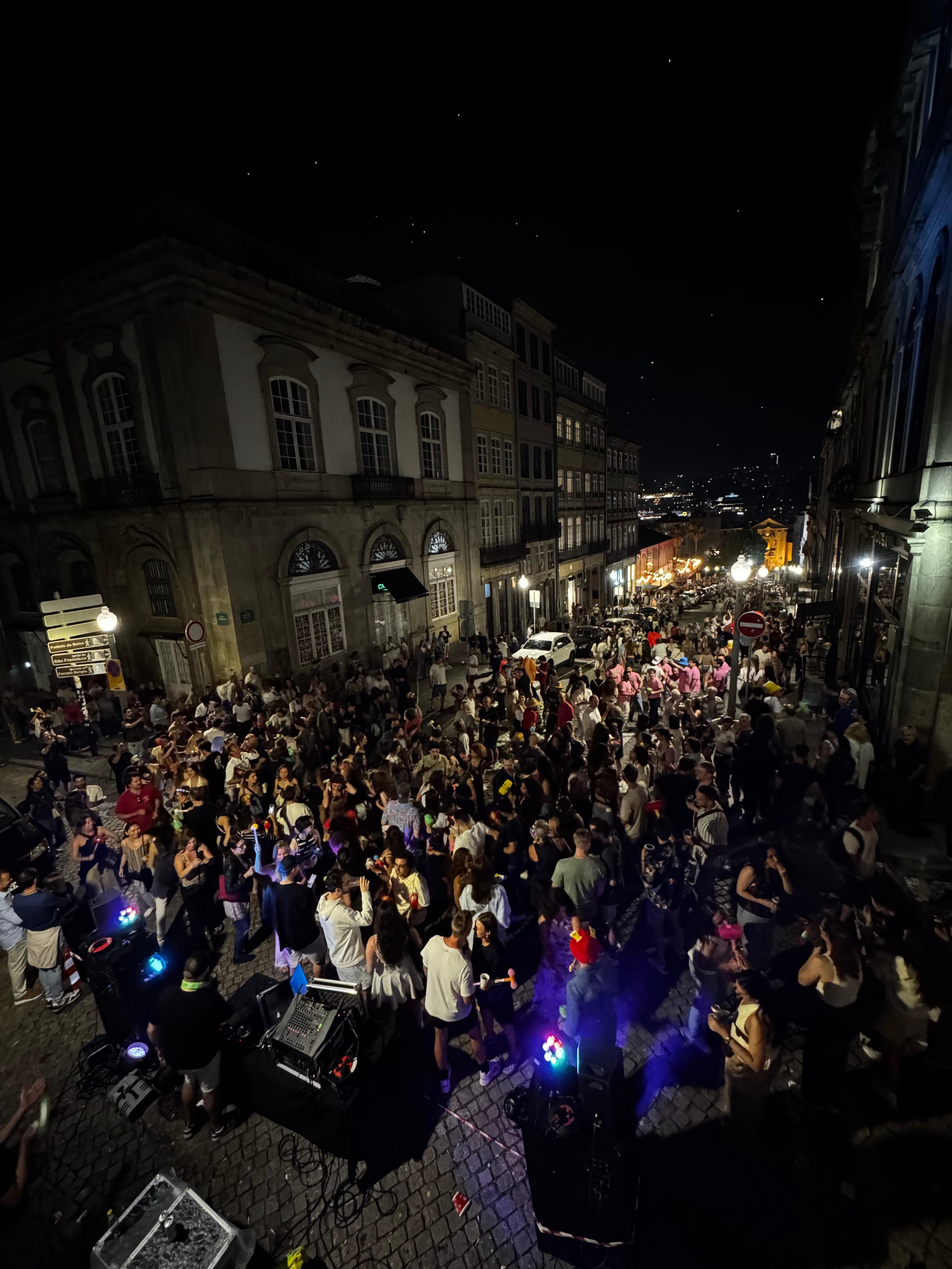 DJ below the balcony during São João