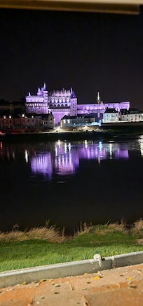 Night view of Chateau Amboise from our bedroom window.