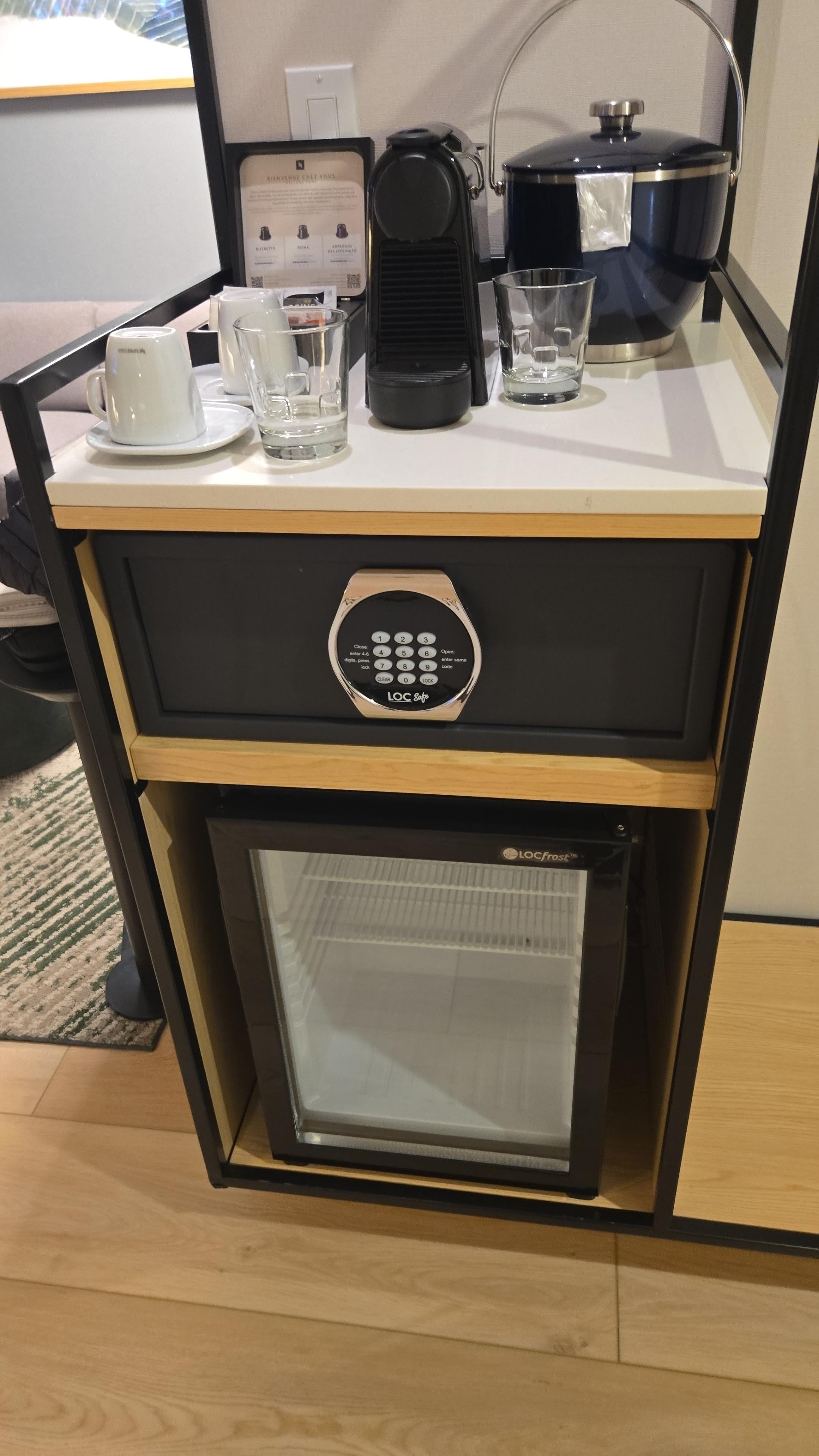 Fridge and coffee bar