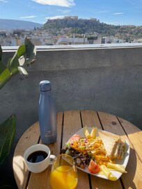 Rooftop of AP Acropolis open 24/7 with direct view of the Acropolis and a decadent breakfast in the mornings
