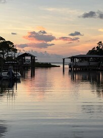 Sunset view including the canal from the private dock