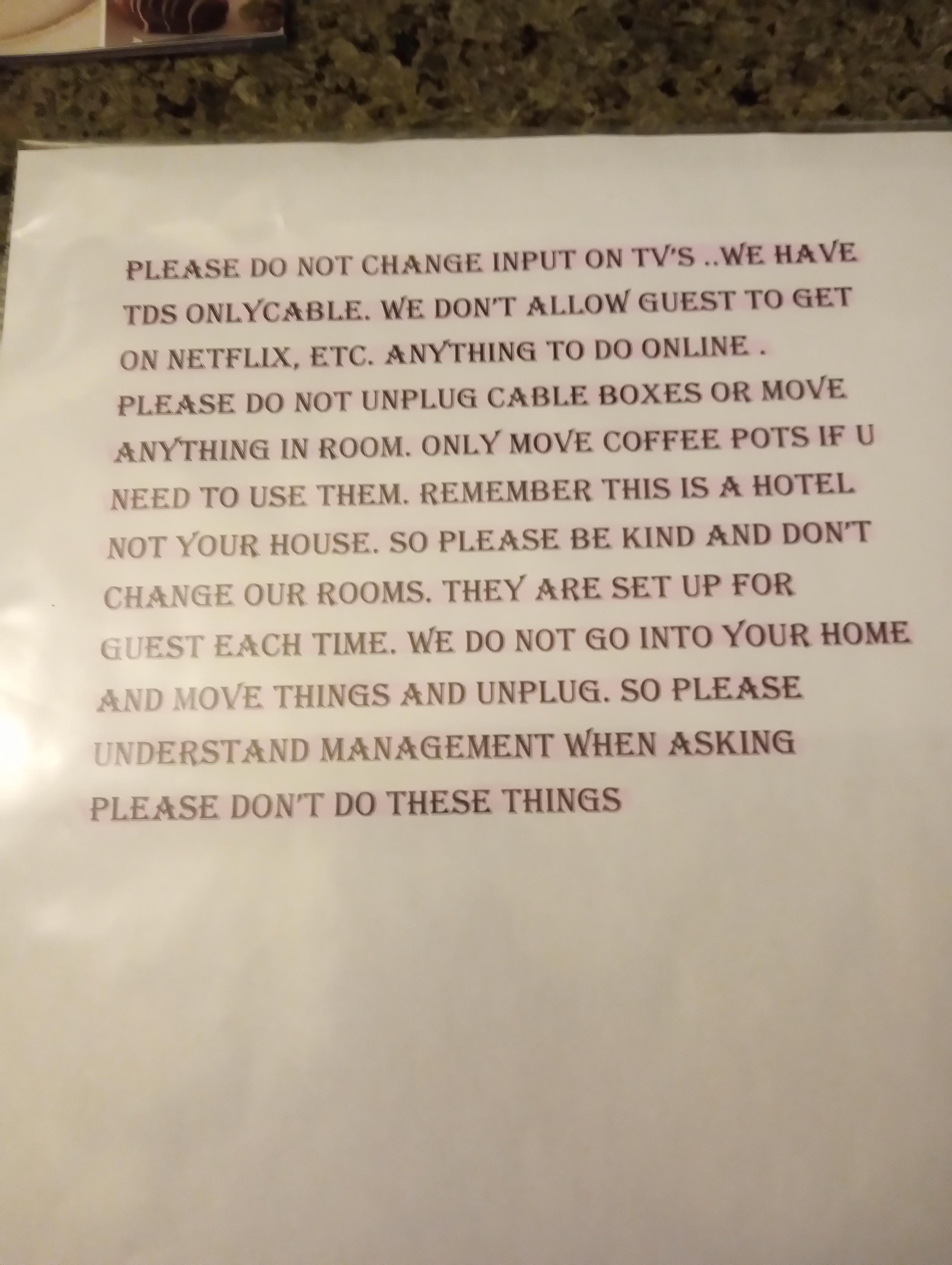 The message awaiting me when I arrived after multiple similarly brusque and accusatory-type messages before my arrival.