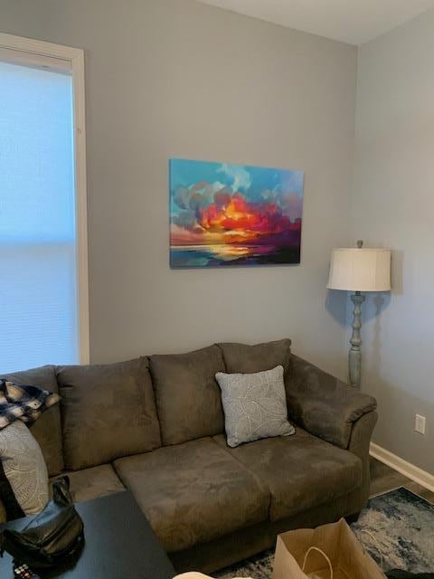 This is the couch on the main floor. The house had historic charm with modern amenities. 