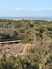 View from balcony, walkway to beach