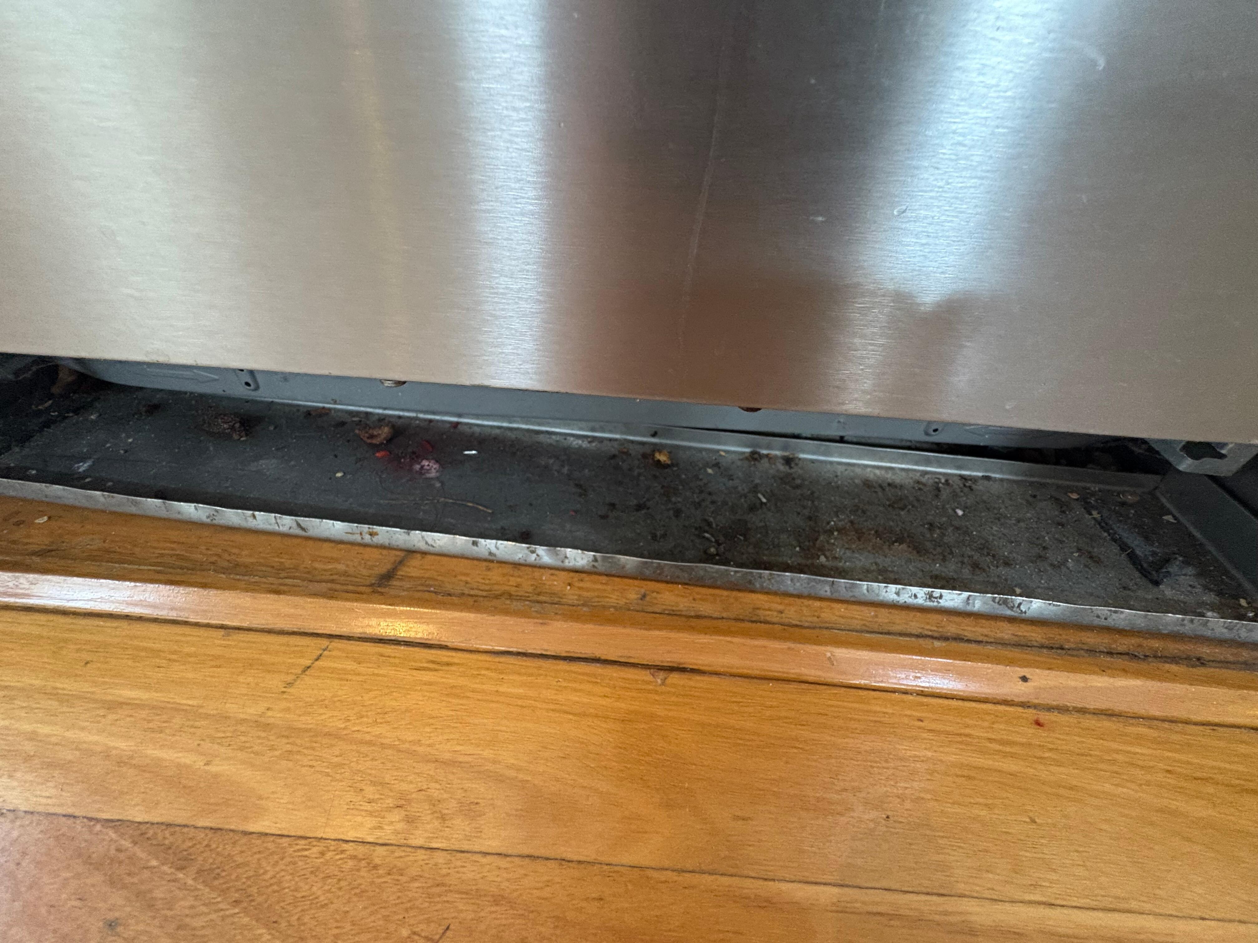 Dishwasher broken and parts hanging off.