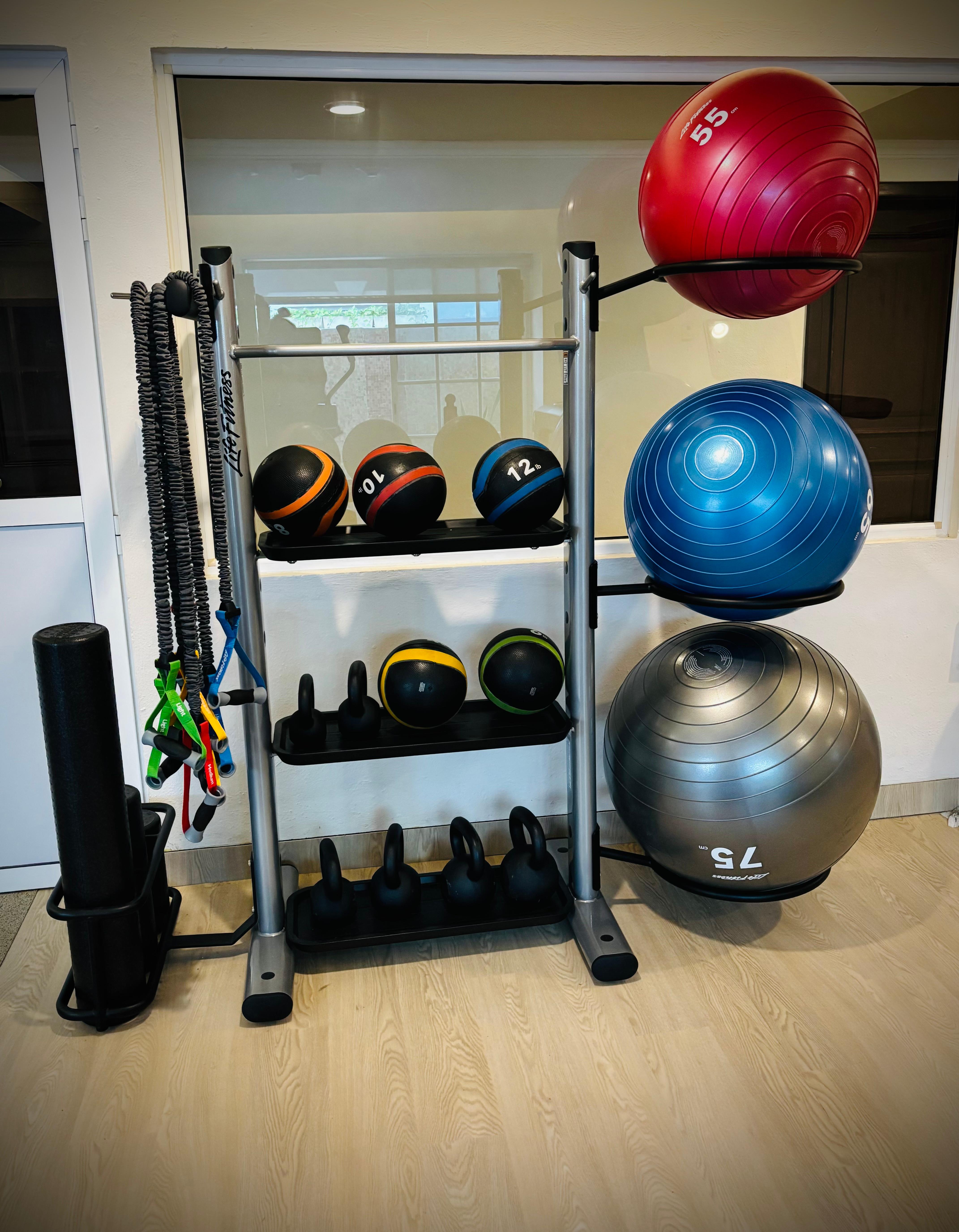 Medicine balls and bands.