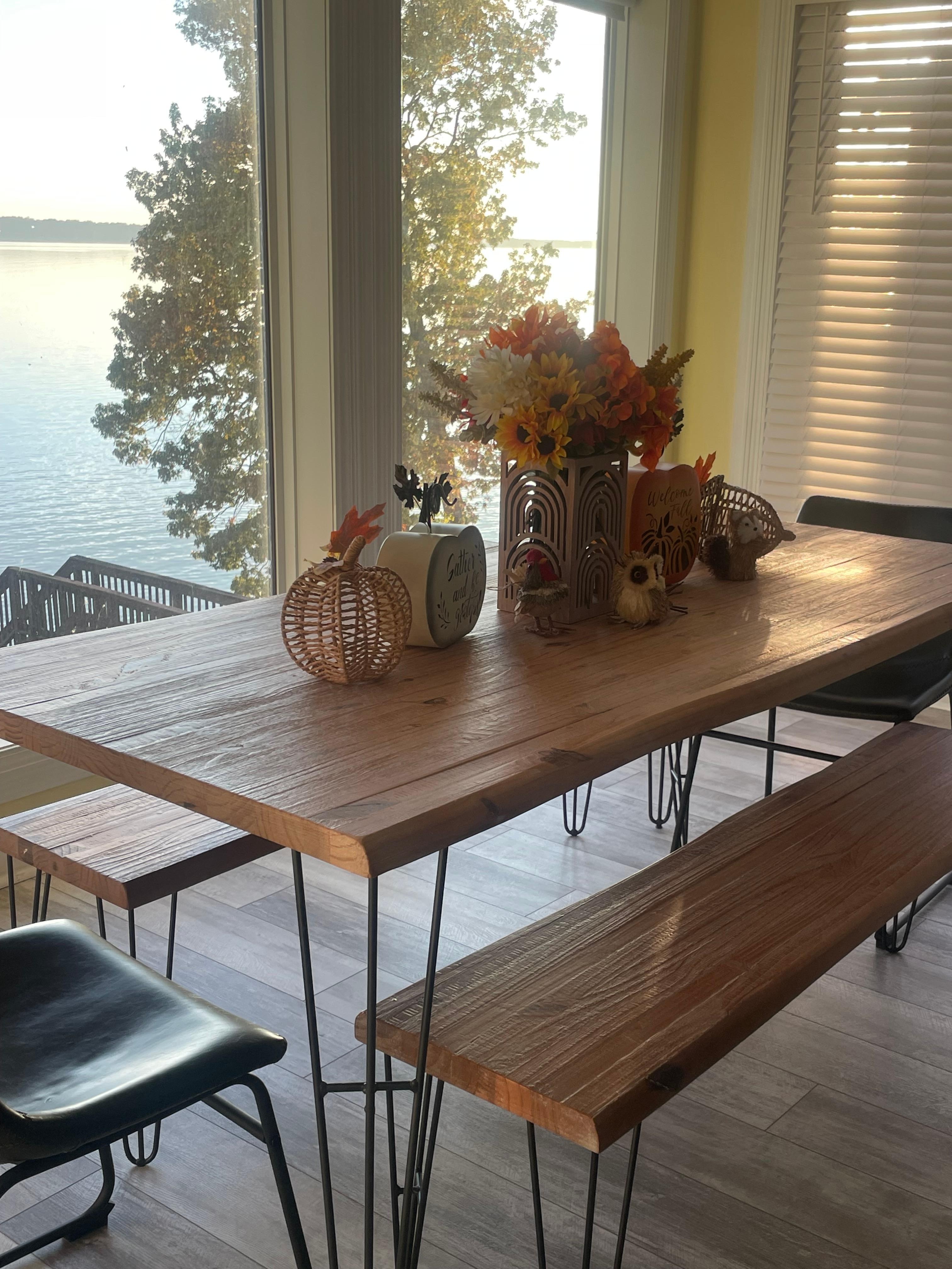 Beautiful dining area. Chairs are not plastic. 