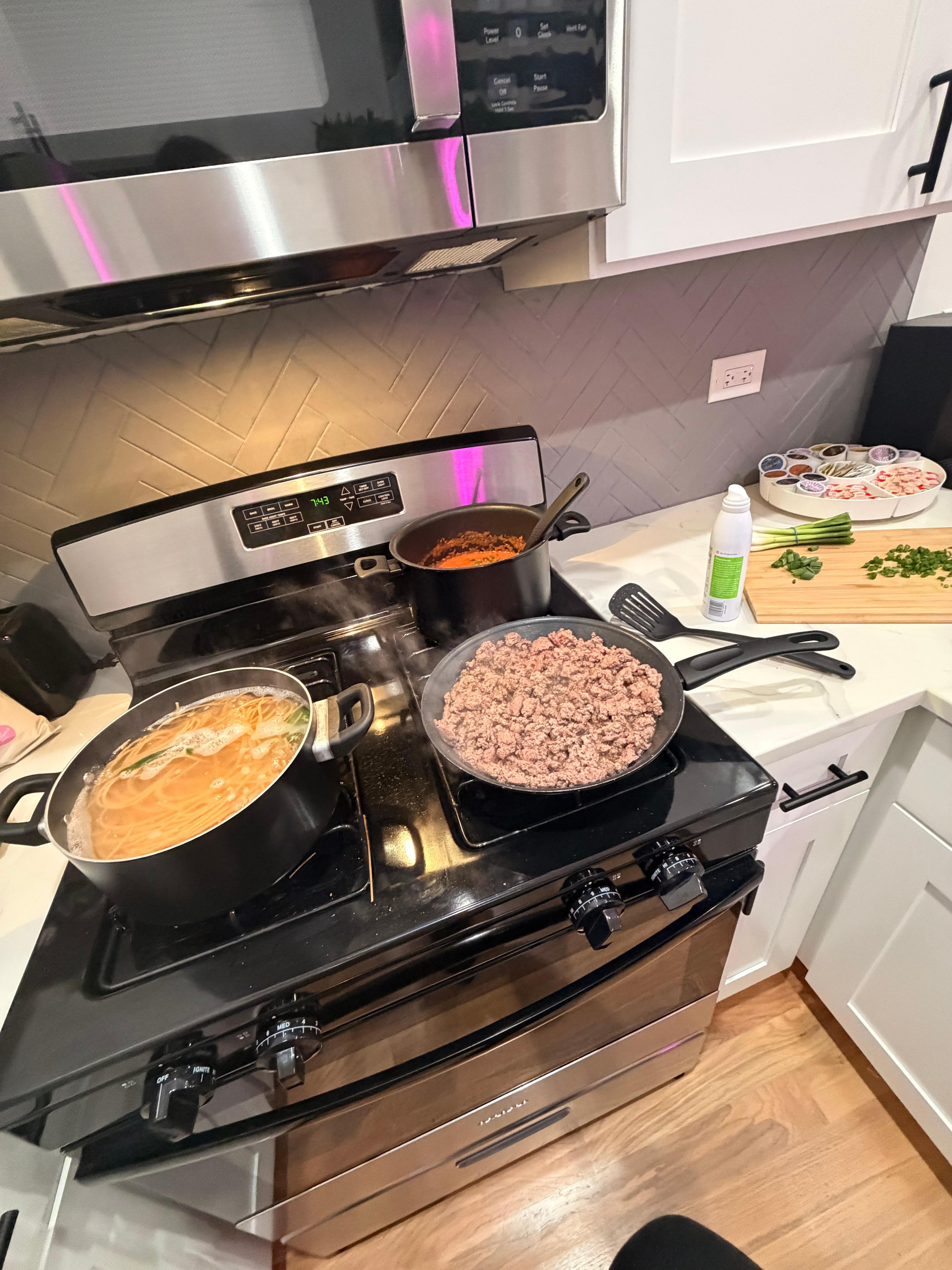 Small space to cook in but we made a family style dinner no problem! 