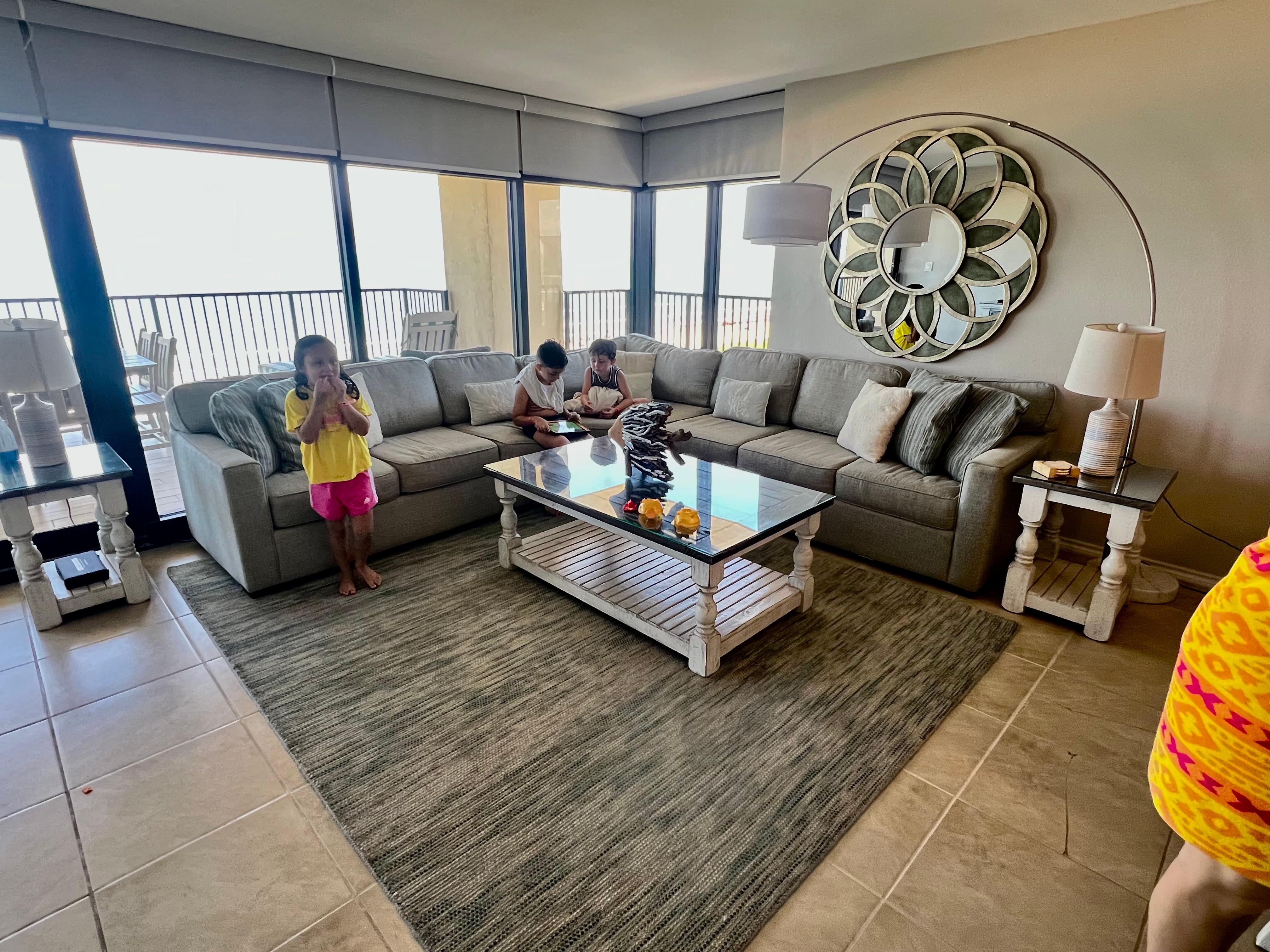 Spacious but cozy living room!  Great view!