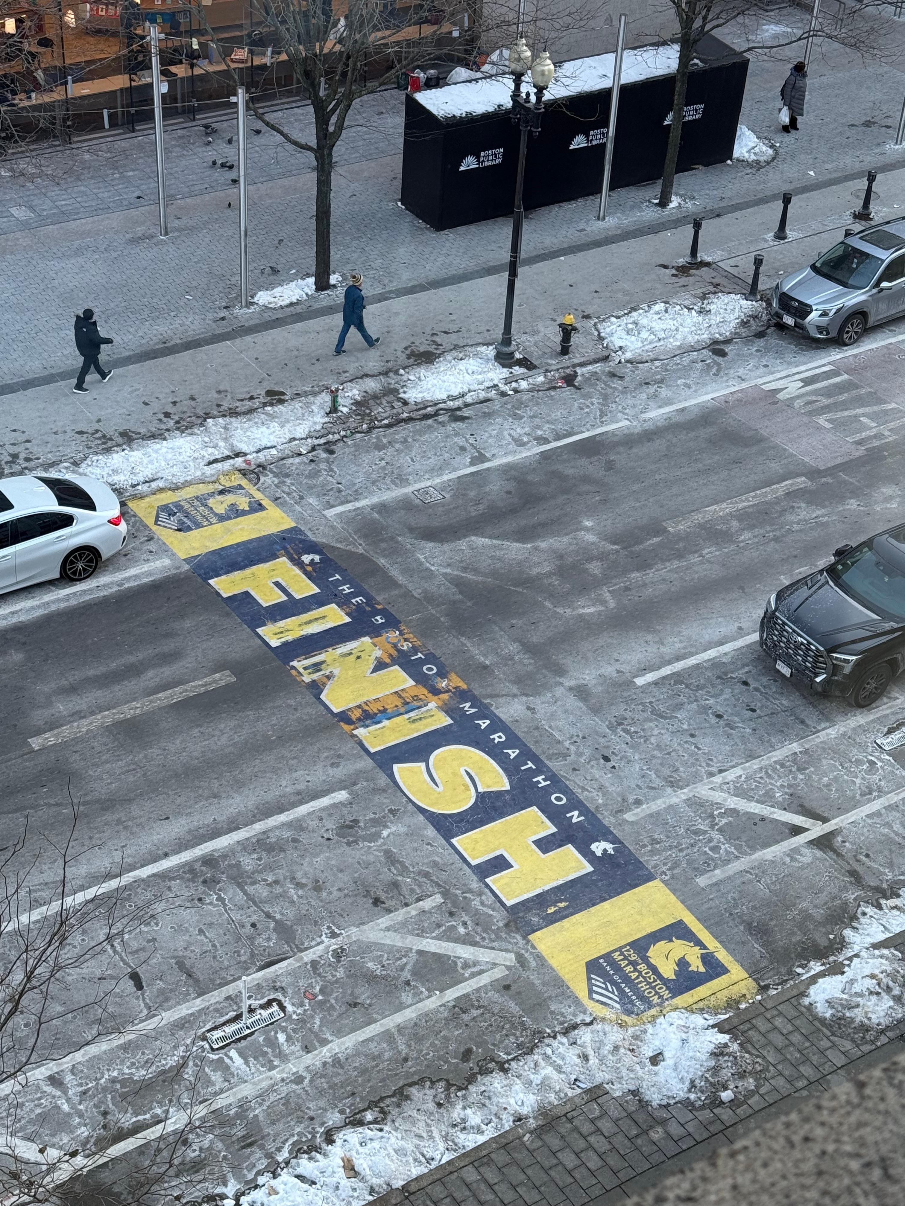 Finish line for the Boston Marathon from the 6th floor