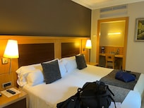 Beds roll to accommodate different setups. Desk and chair.