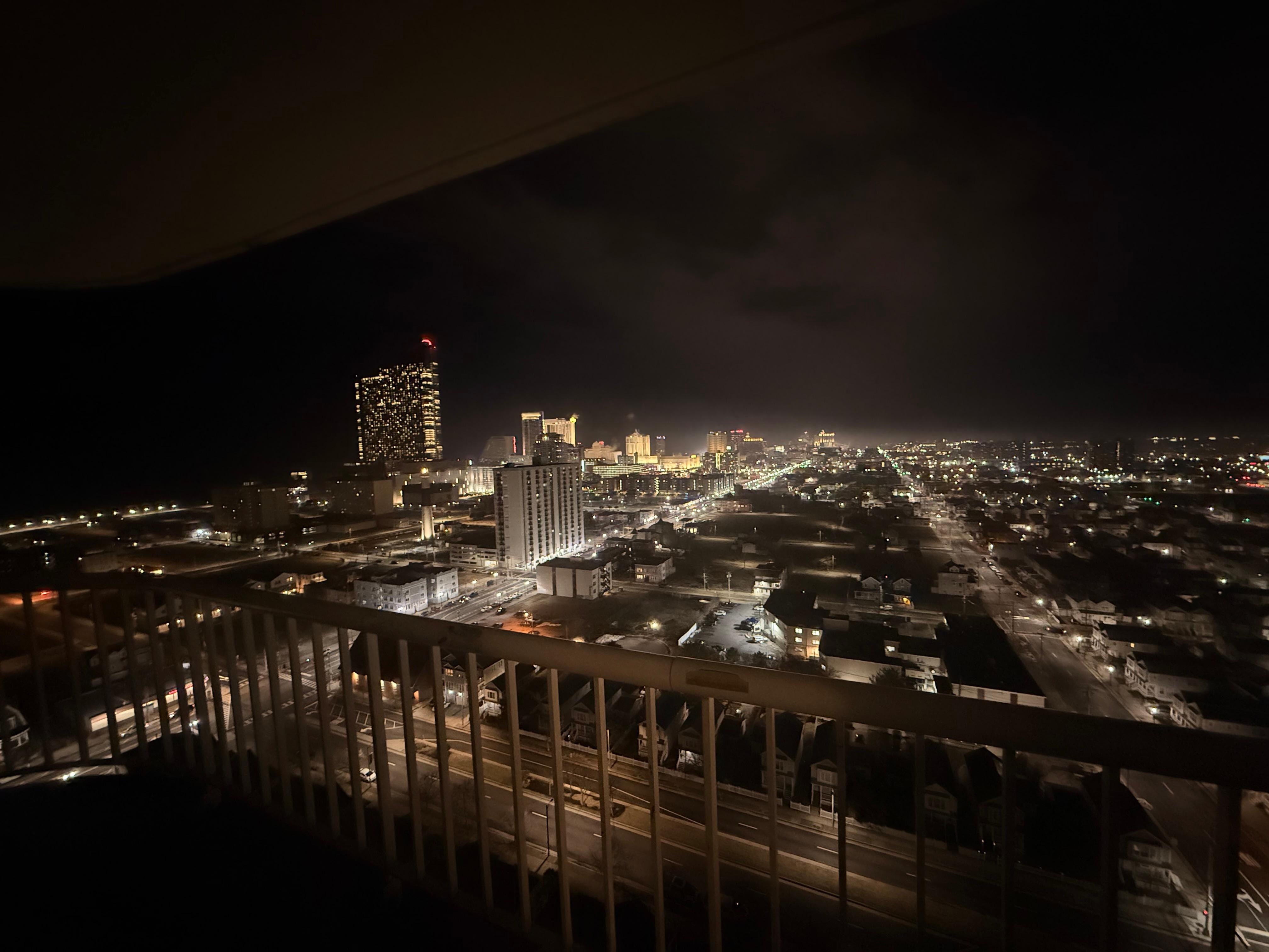 View from balcony (nighttime).