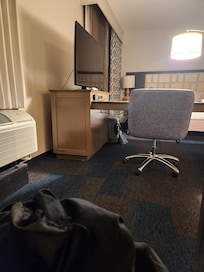 These were the only pictures I took, which are the worst, but you can see the lay out. I as on the couch and the TV swivled my way.