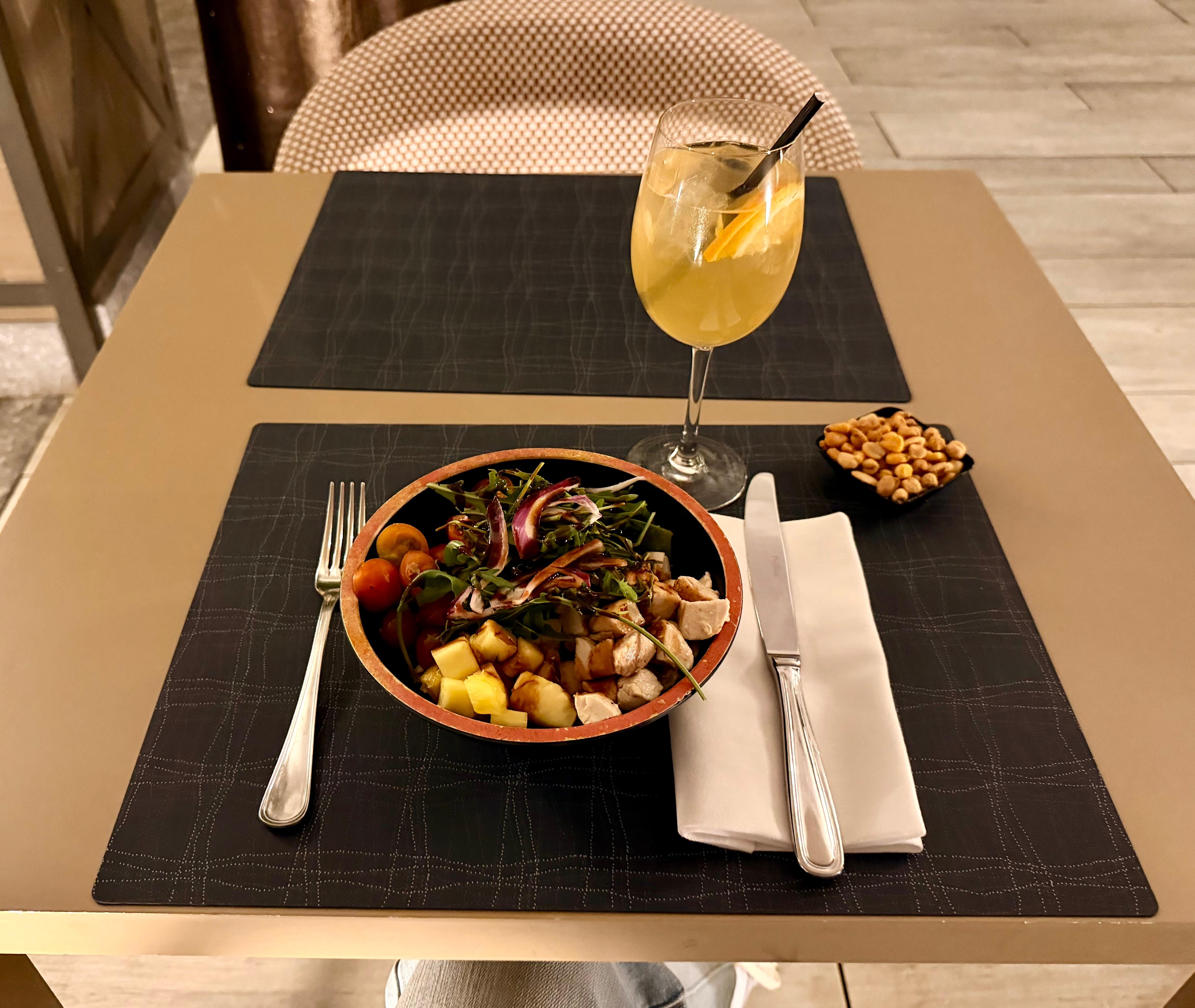 Poke bowl and drink from the roof top restaurant 