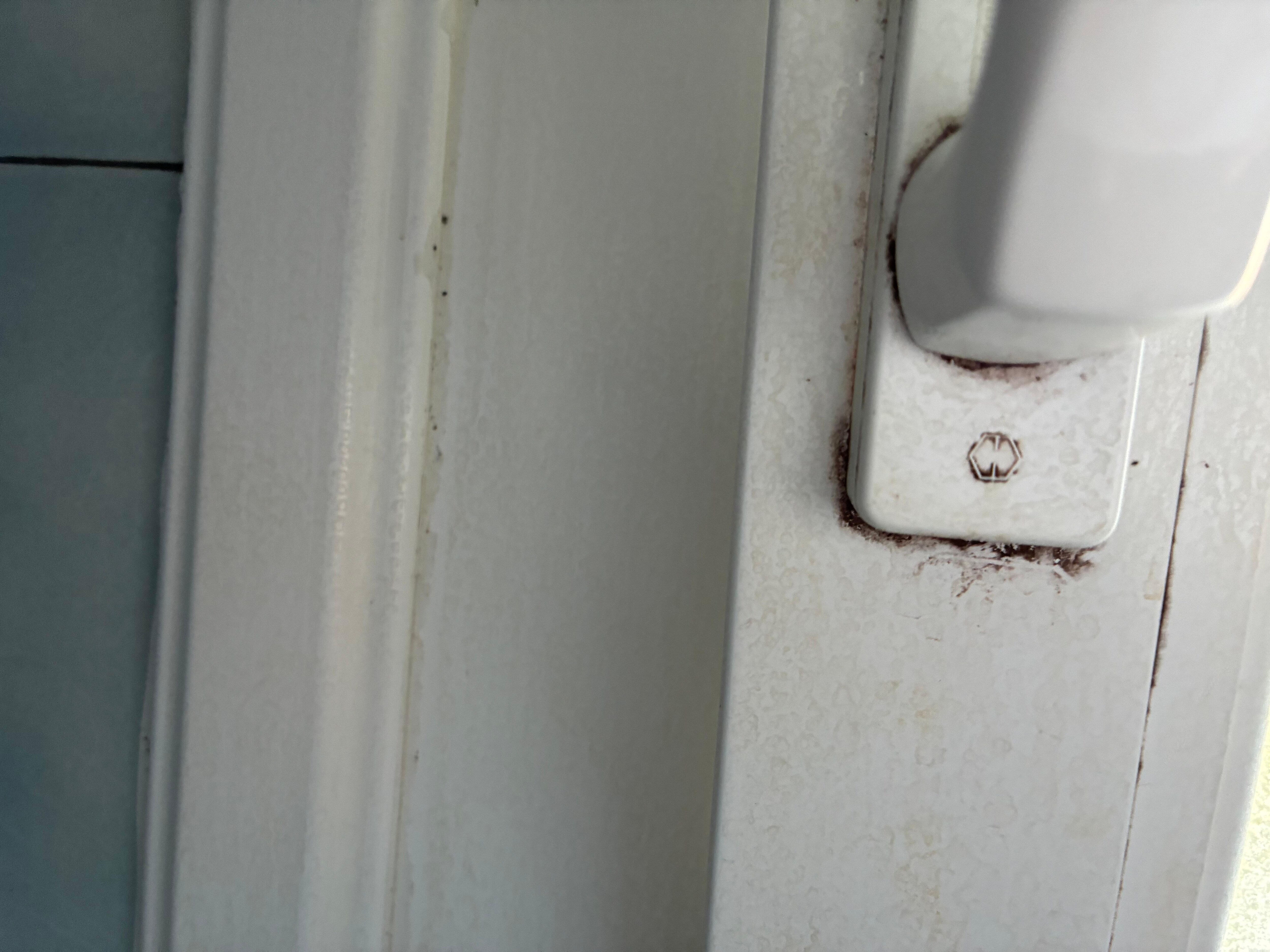 verschimmelter Fenstergriff im Badezimmer, hier bei unserer Ankunft