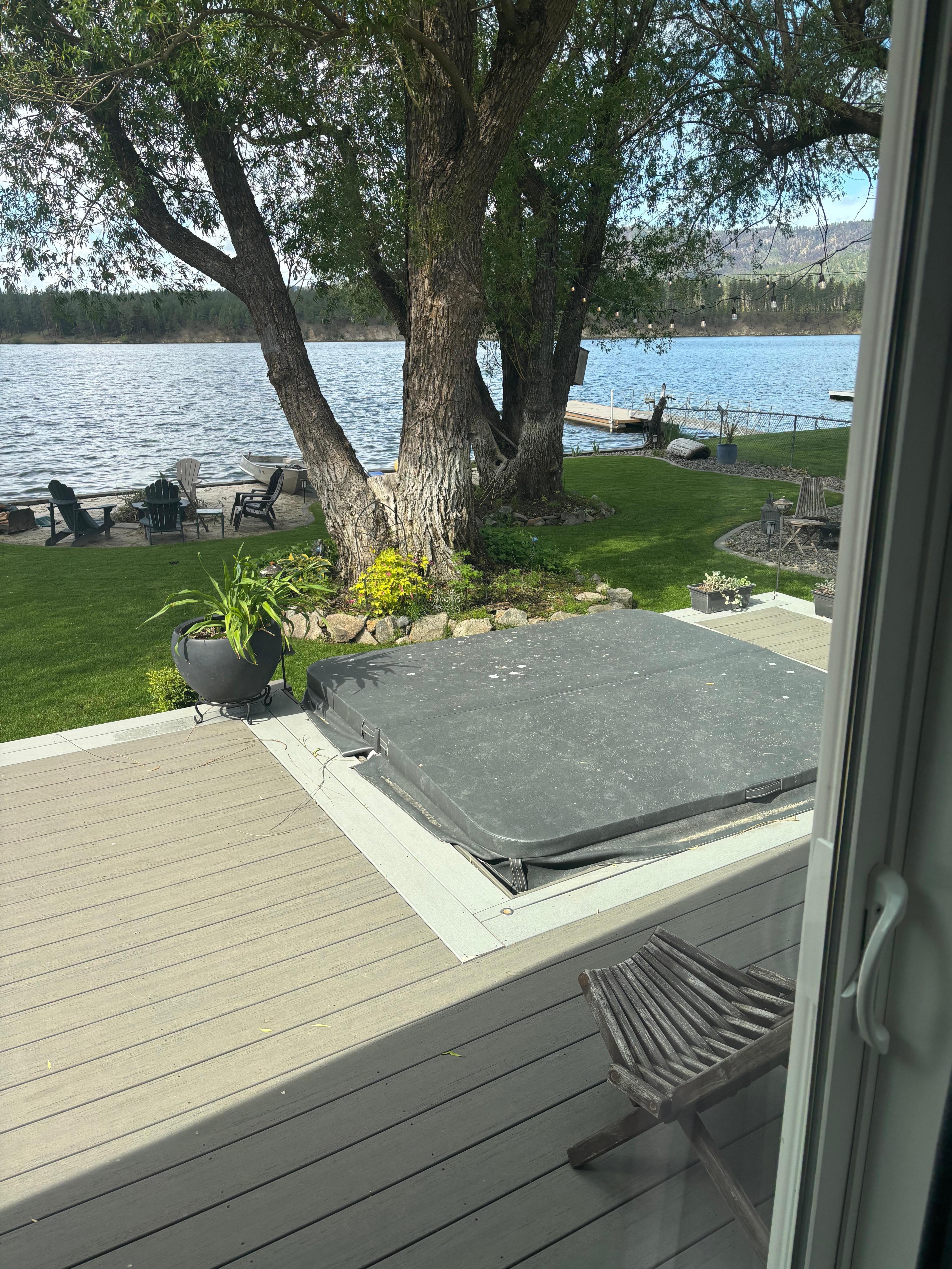 Looking out the patio door towards the hot tub. 