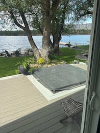 Looking out the patio door towards the hot tub.
